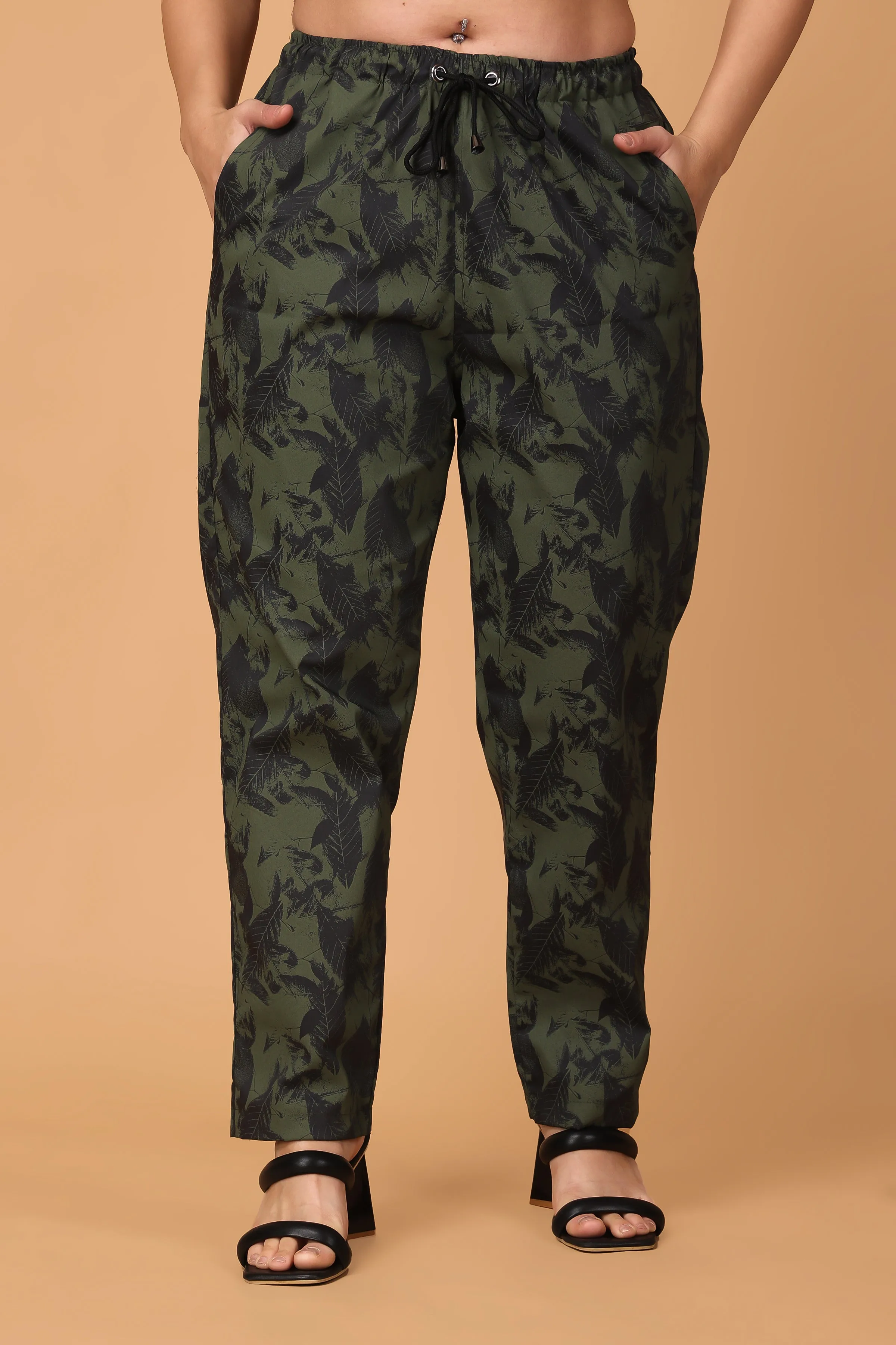 Army Green Cotton Lycra Pants