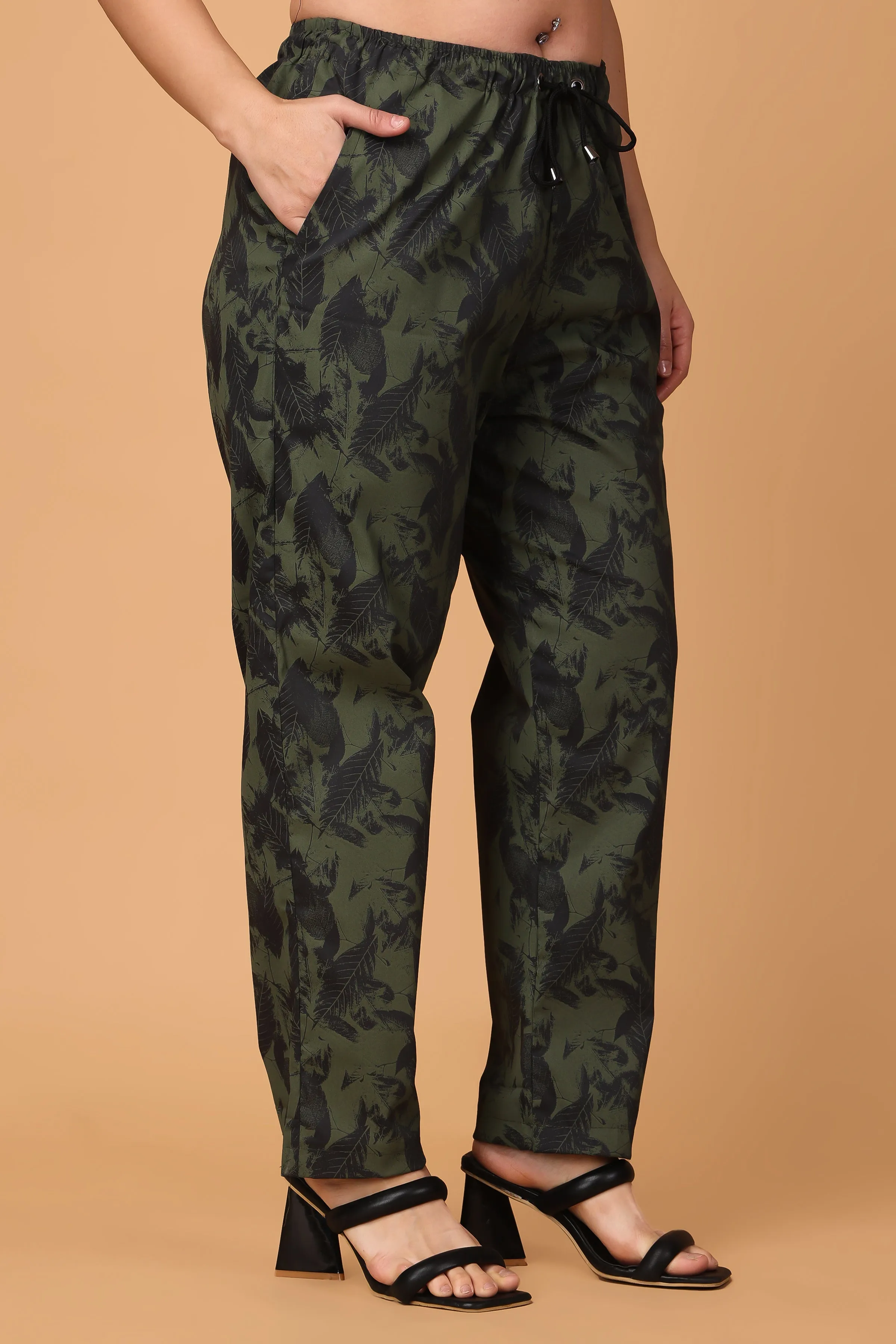 Army Green Cotton Lycra Pants