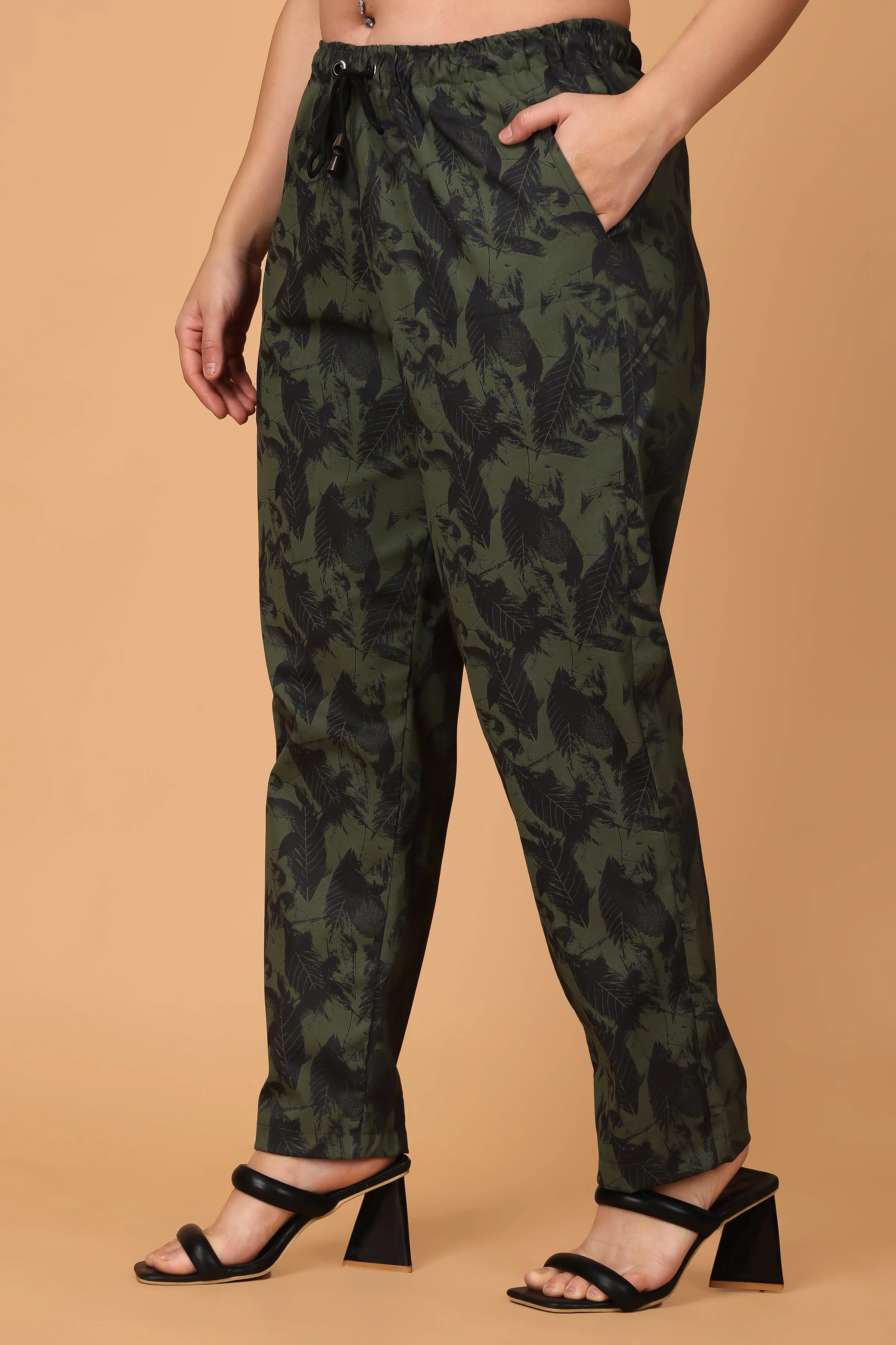 Army Green Cotton Lycra Pants