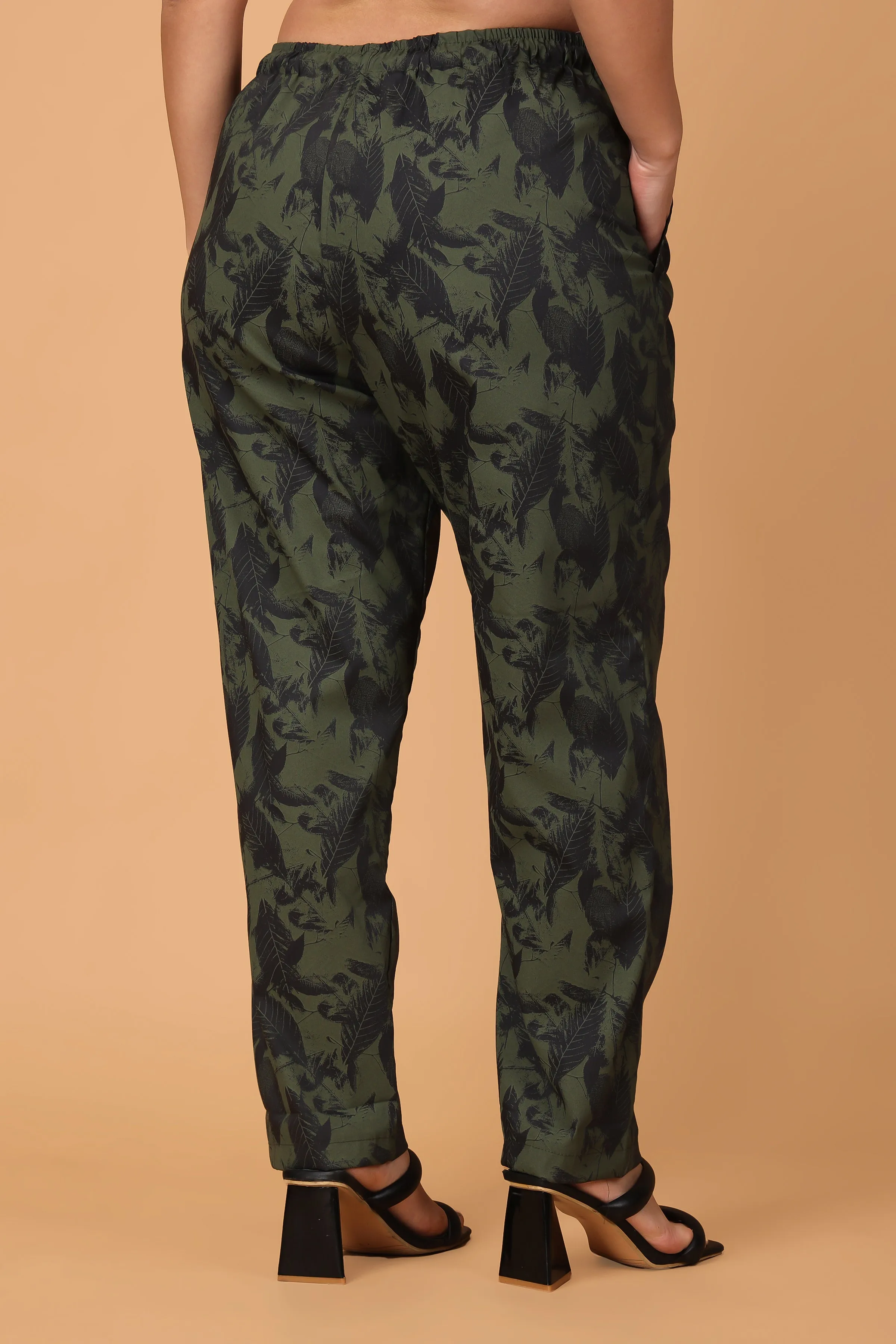 Army Green Cotton Lycra Pants