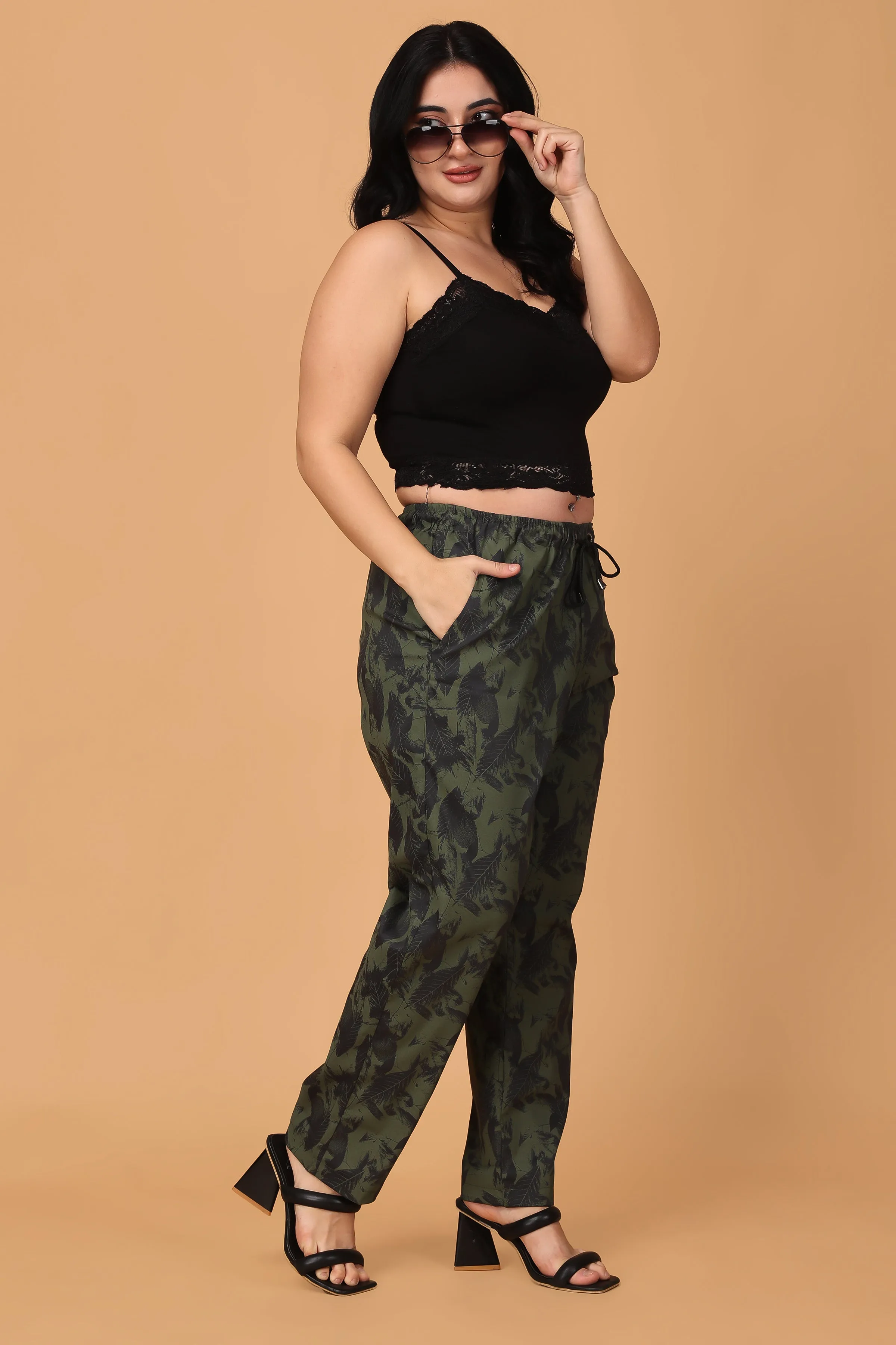 Army Green Cotton Lycra Pants