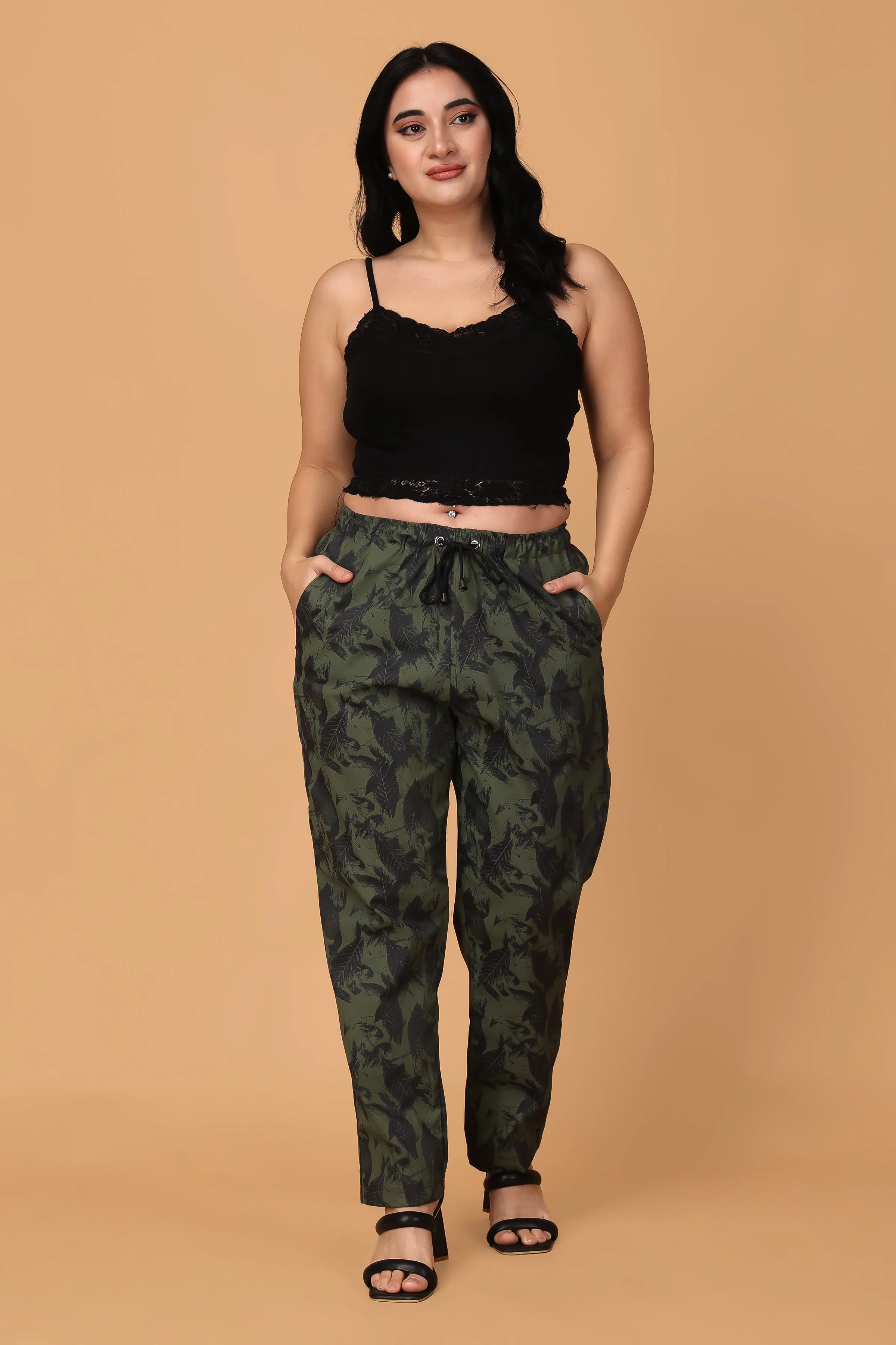 Army Green Cotton Lycra Pants