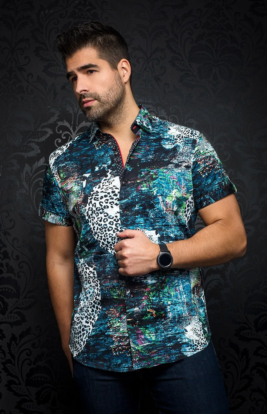 Au Noir Short Sleeve Stretch Shirt | Jaffa Multi