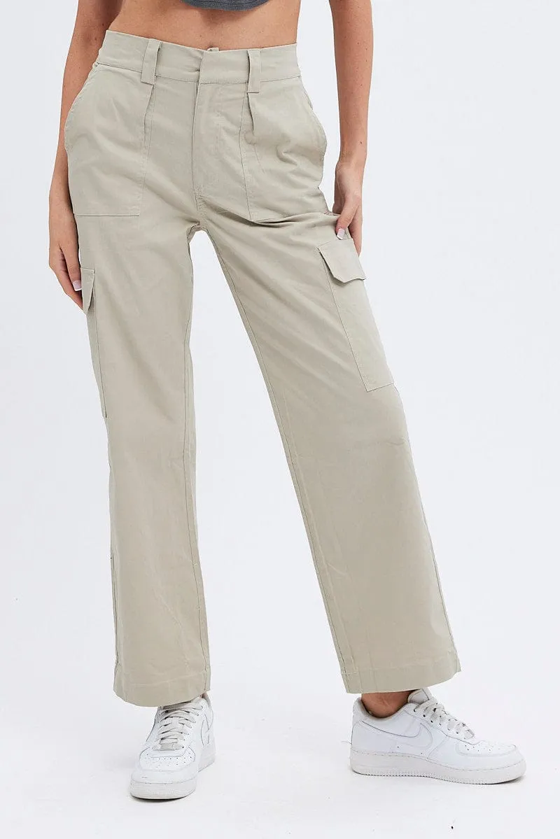 Beige Cargo Pants Mid Rise Carpenter