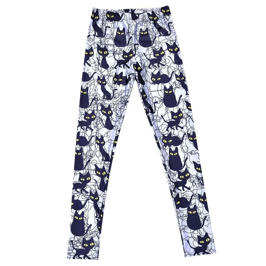 Black Kitty Cat All Over Collage Photo Print Legging Pants for Women in Grey