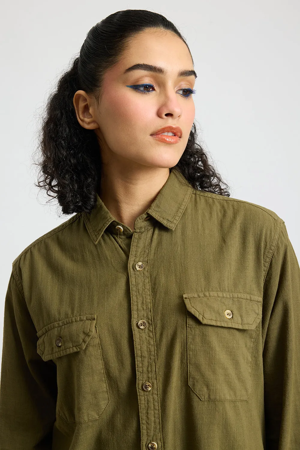 Blaze Military Olive Solid Women's Shirt