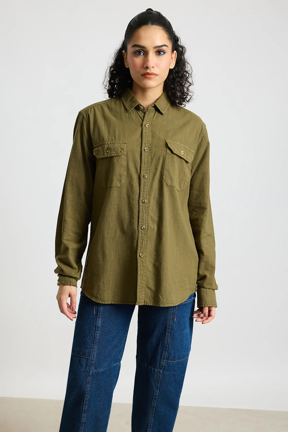 Blaze Military Olive Solid Women's Shirt