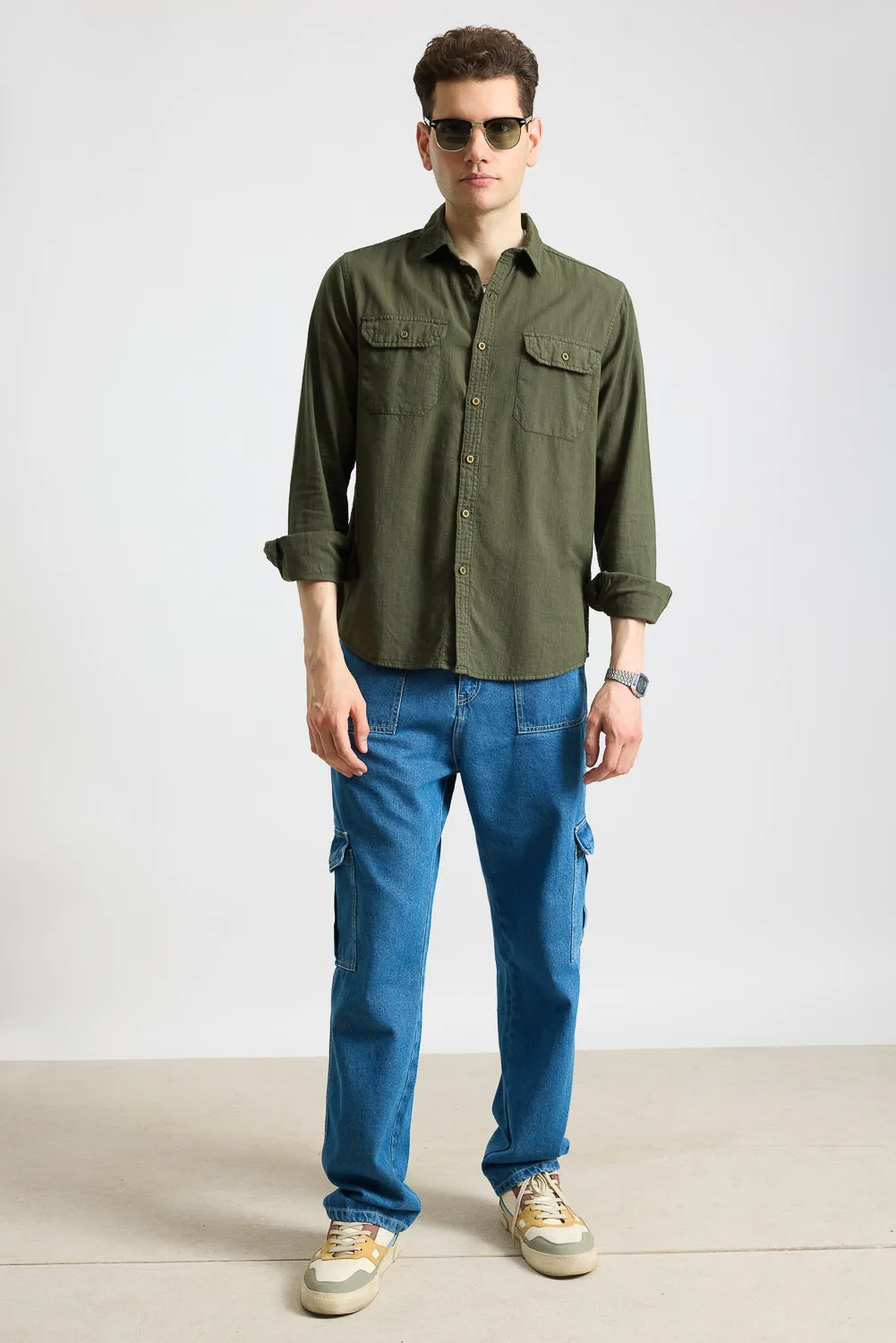 Blaze Olive Solid Men's Shirt