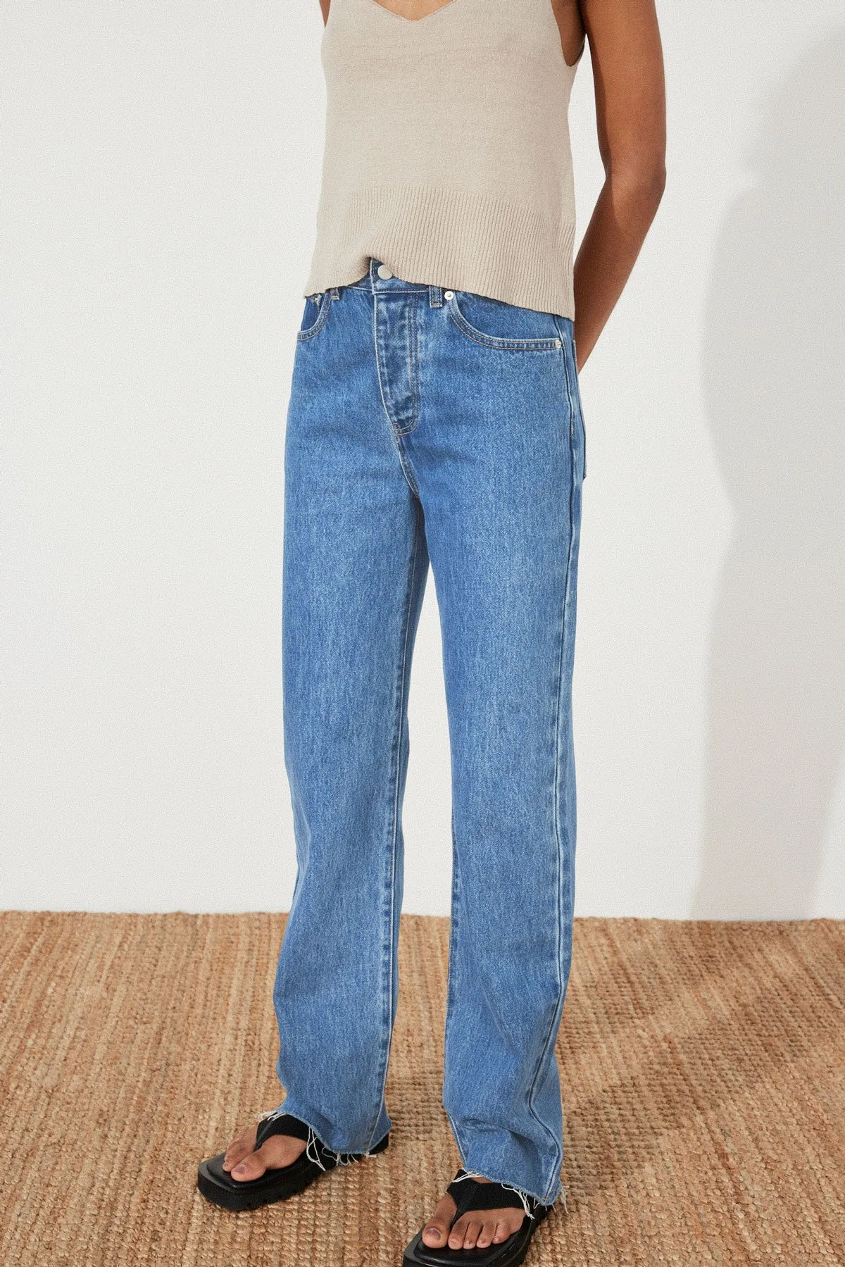 Blue Wash Mid Rise Recycled Denim Jean