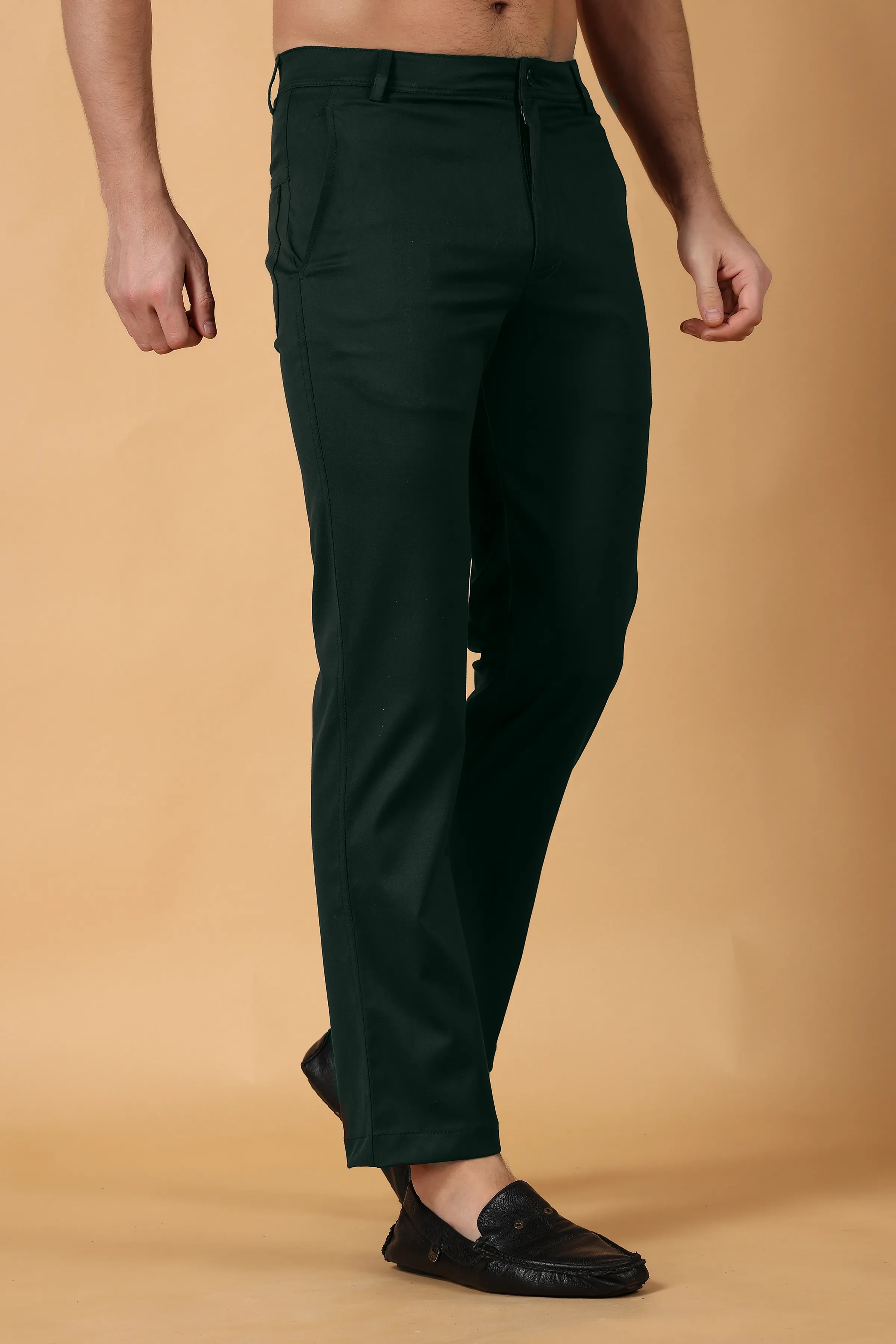 Bottle Green Cotton Lycra Chinos