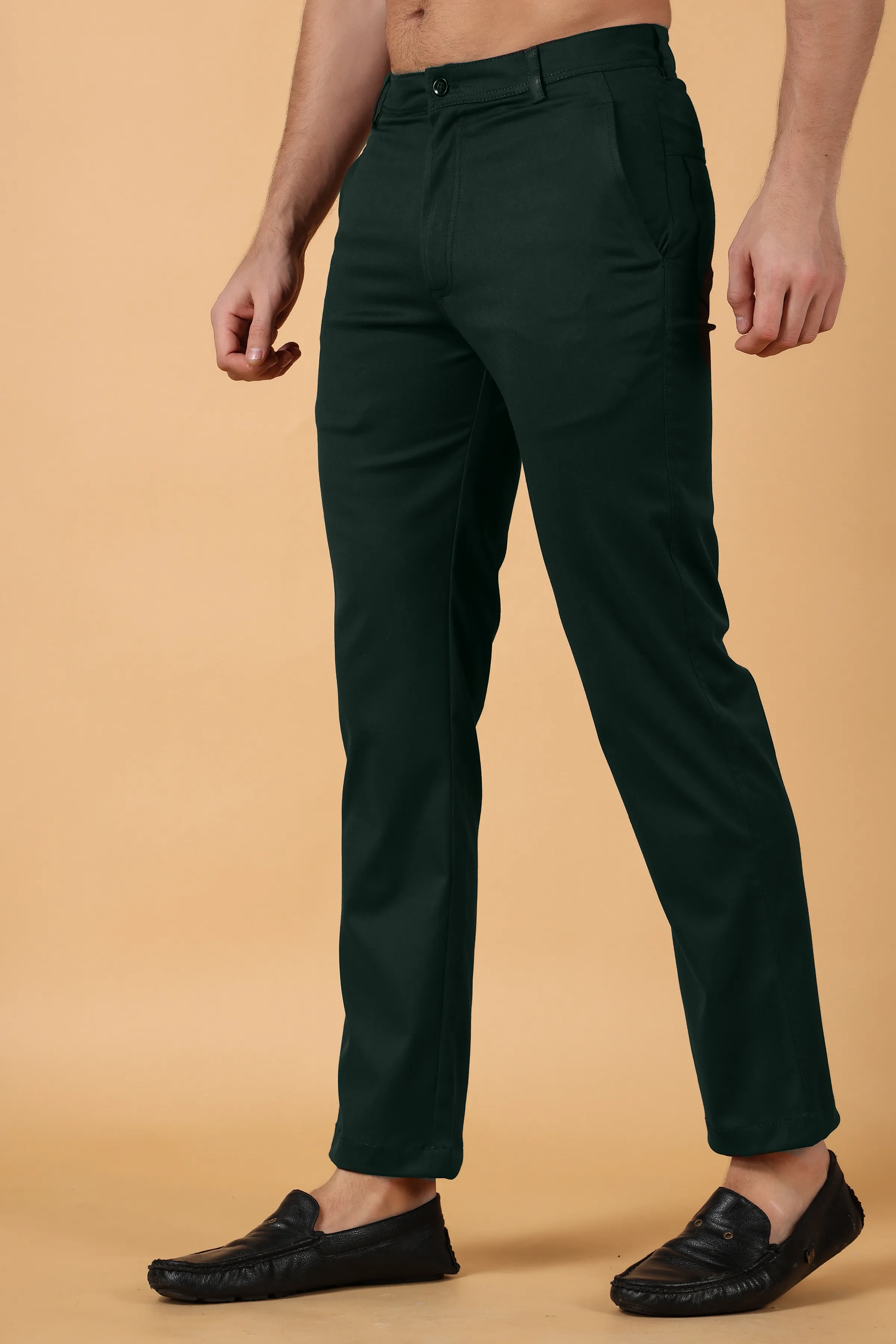 Bottle Green Cotton Lycra Chinos