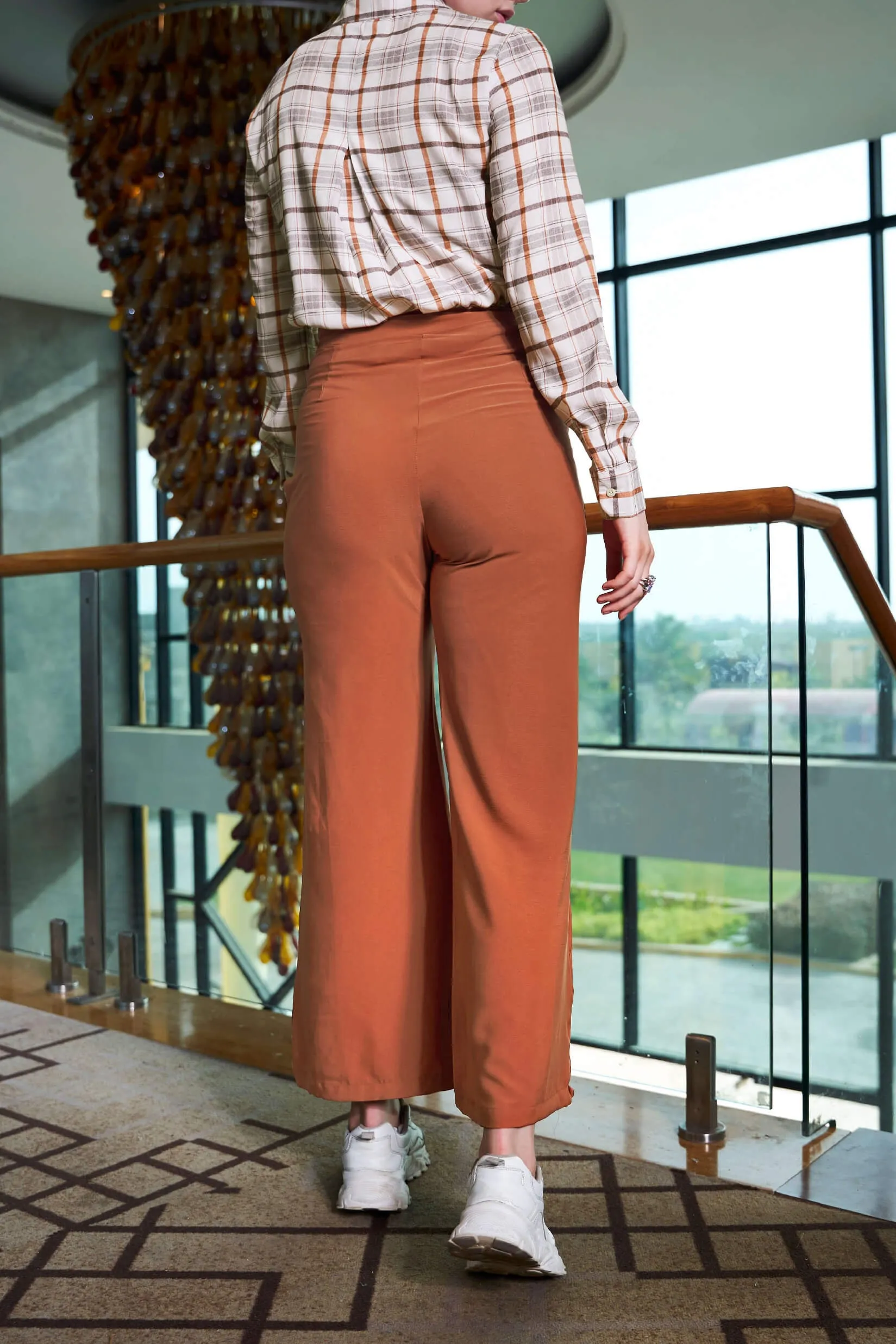 Brown High Rise Wide Leg Trouser