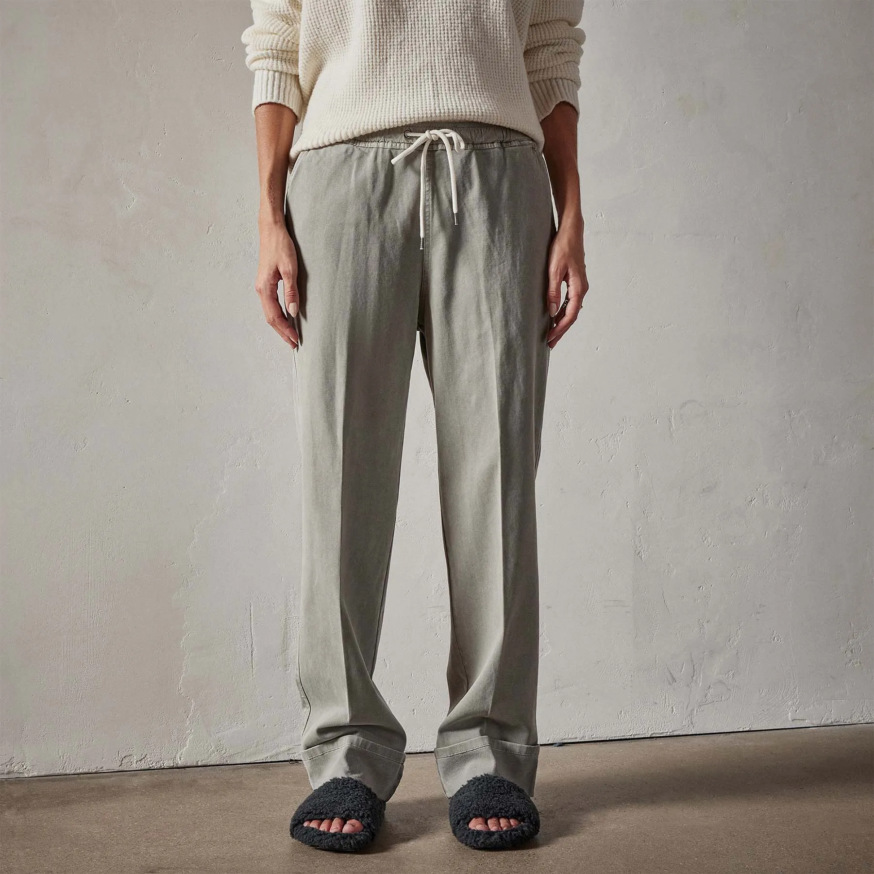 Brushed Cotton Twill Cuffed Trouser - Concrete Pigment