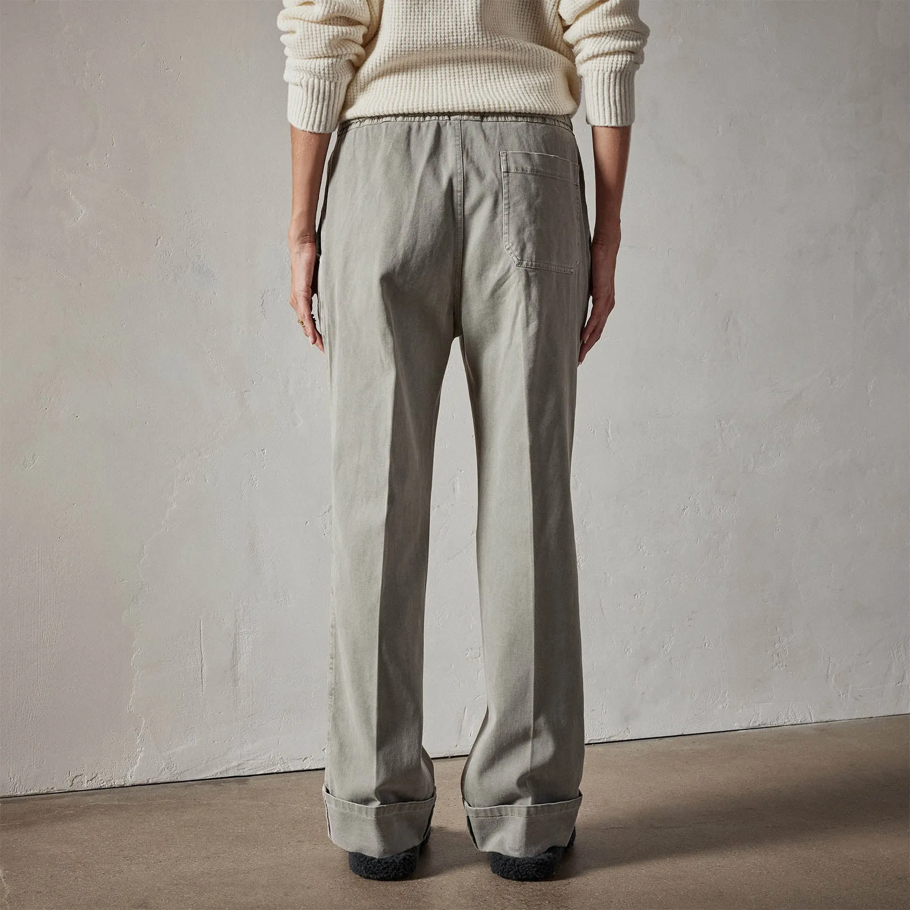 Brushed Cotton Twill Cuffed Trouser - Concrete Pigment