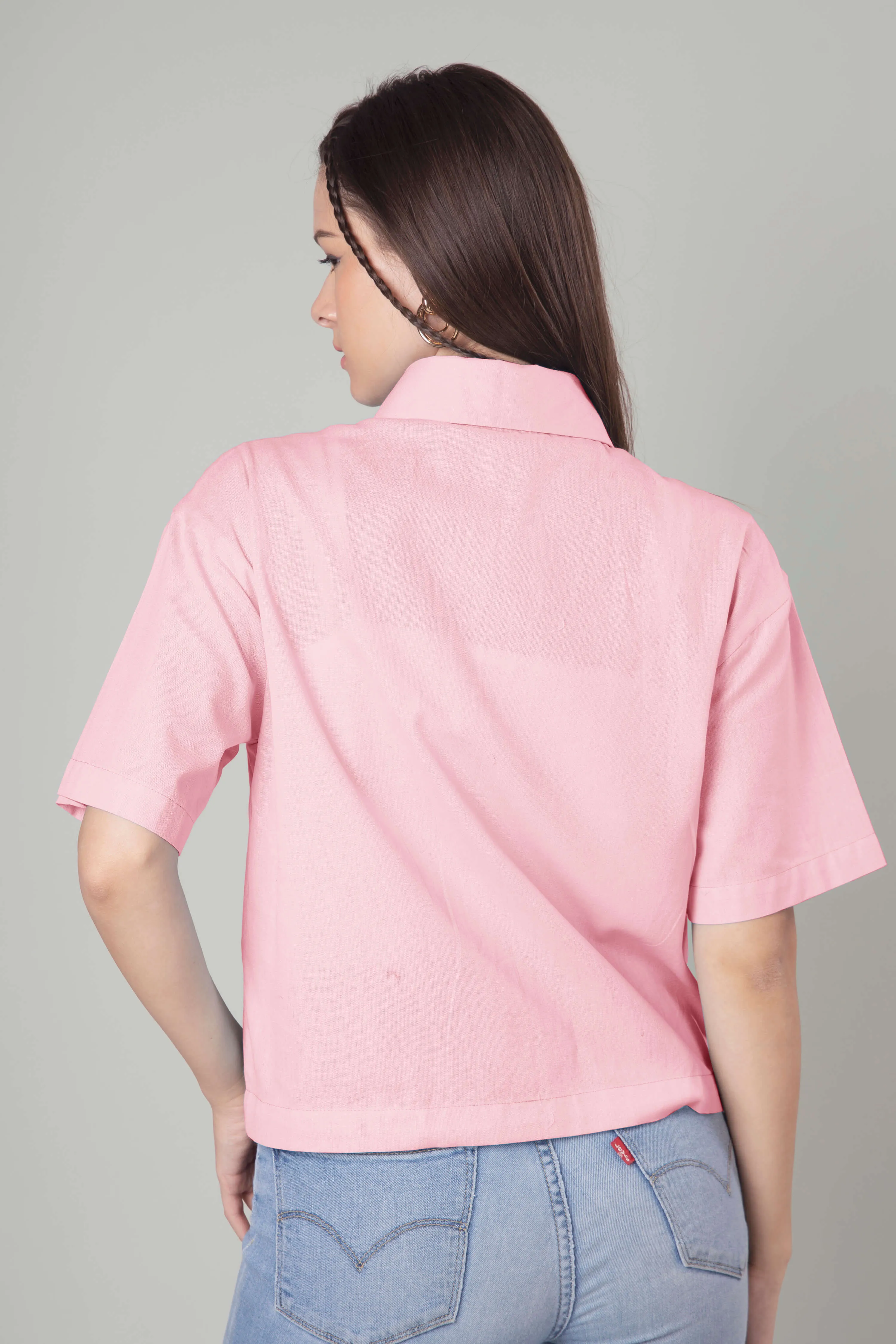 Classic Plain Short Cotton Shirt For Women