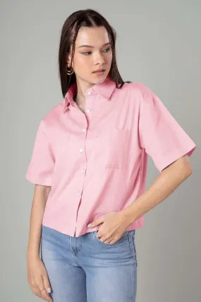 Classic Plain Short Cotton Shirt For Women