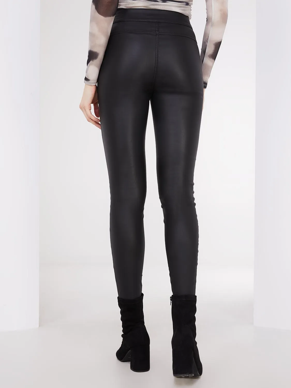 Coated Skinny-Leg Jeans With Zipper Details