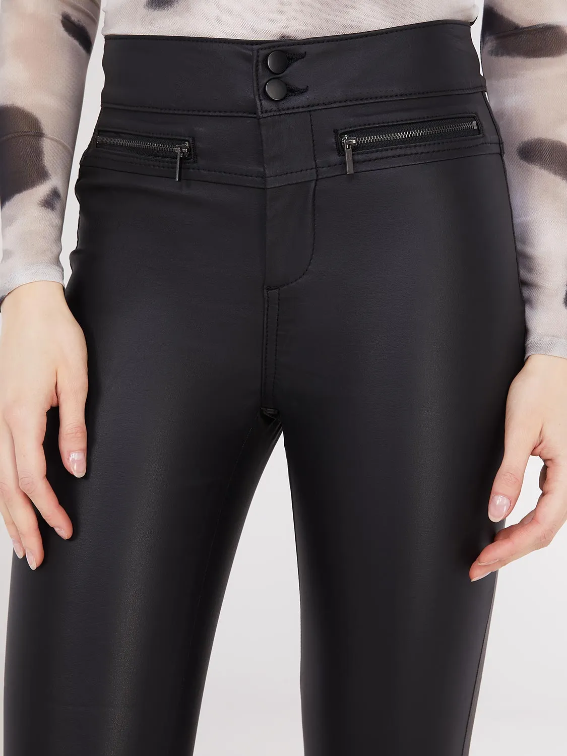 Coated Skinny-Leg Jeans With Zipper Details