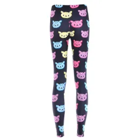 Colorful Kitty Cat Face All Over Collage Print Legging Pants for Women on Black