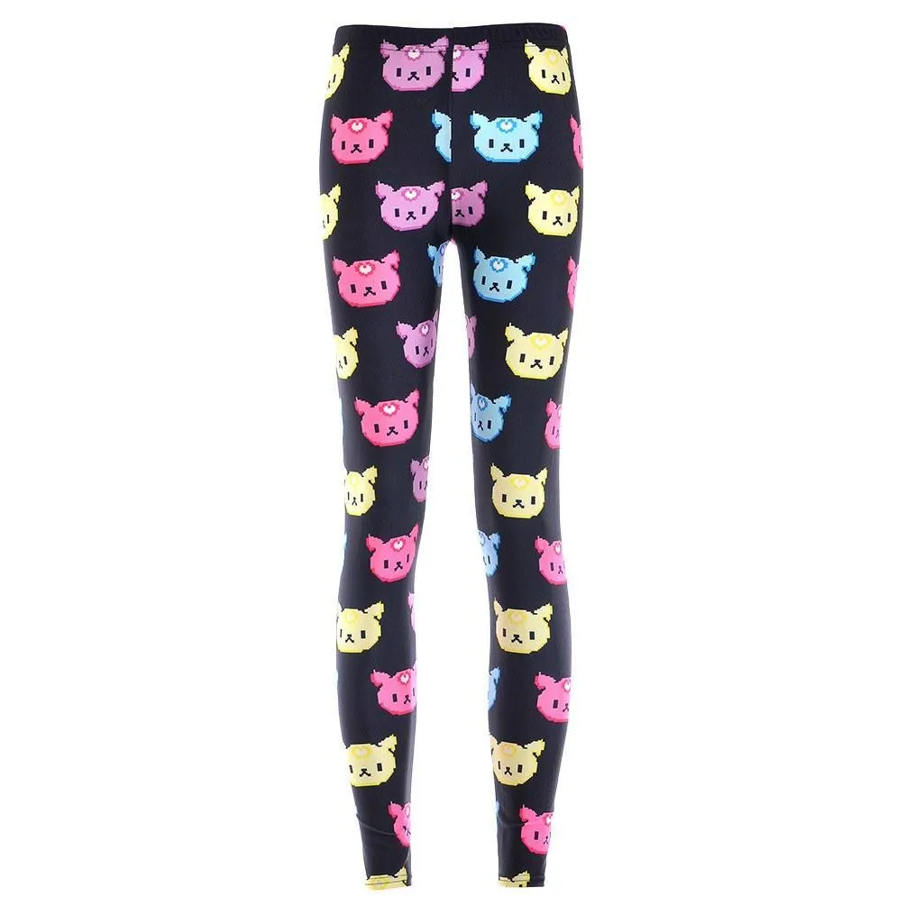 Colorful Kitty Cat Face All Over Collage Print Legging Pants for Women on Black