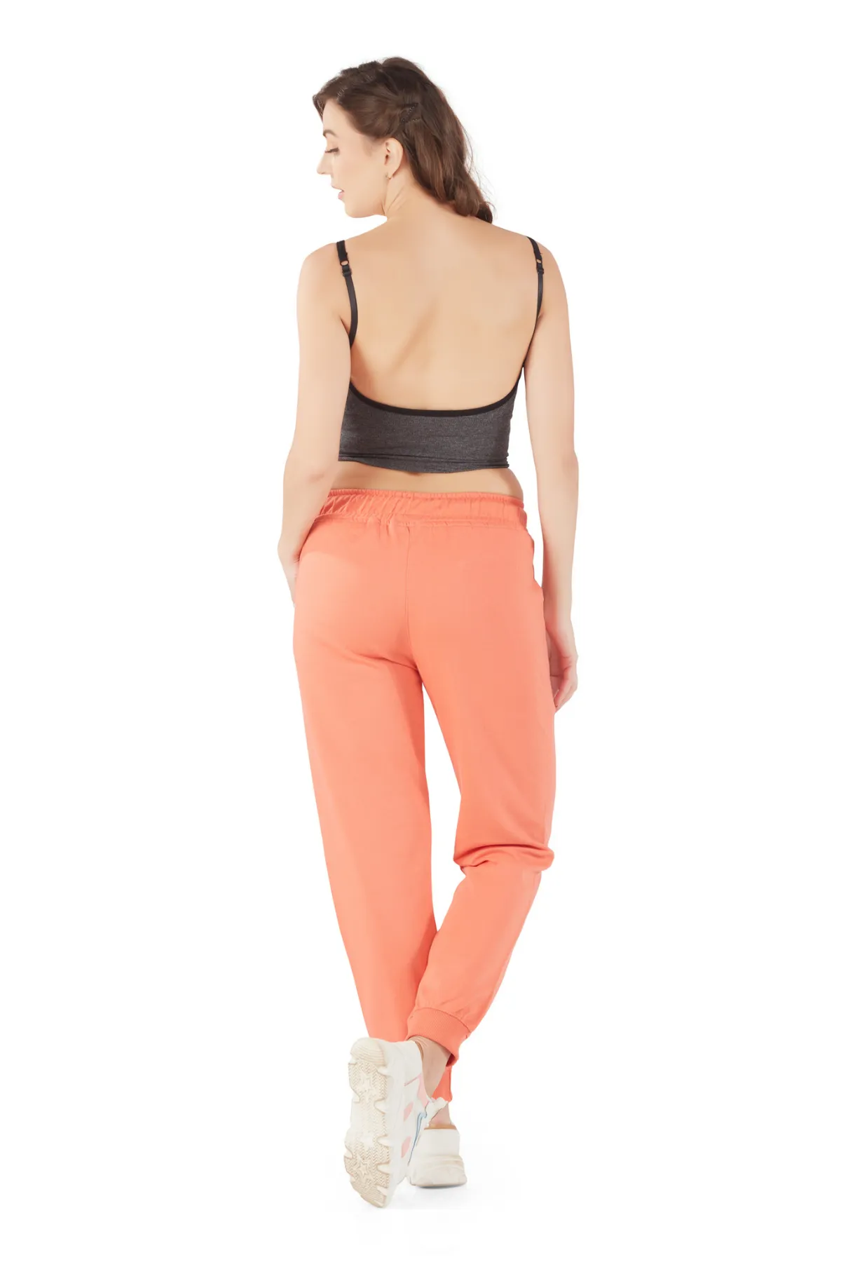 Cotton Regular Fit Joggers With Pockets - Orange