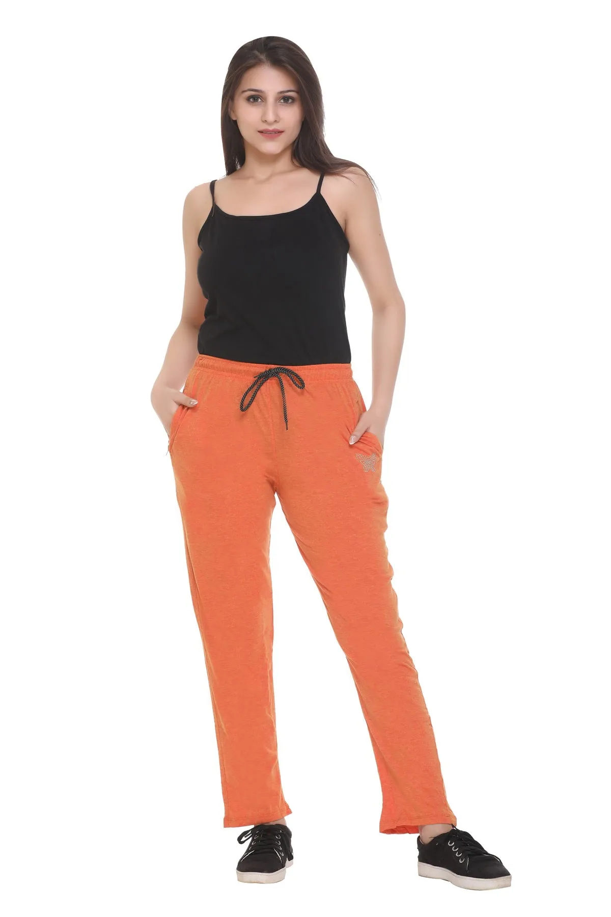 Cotton Track Pants For Women - Coral Orange