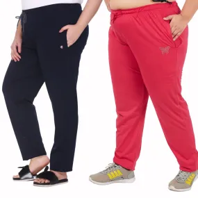 Cotton Track Pants For Women Pack of 2 (Pink & Navy Blue)