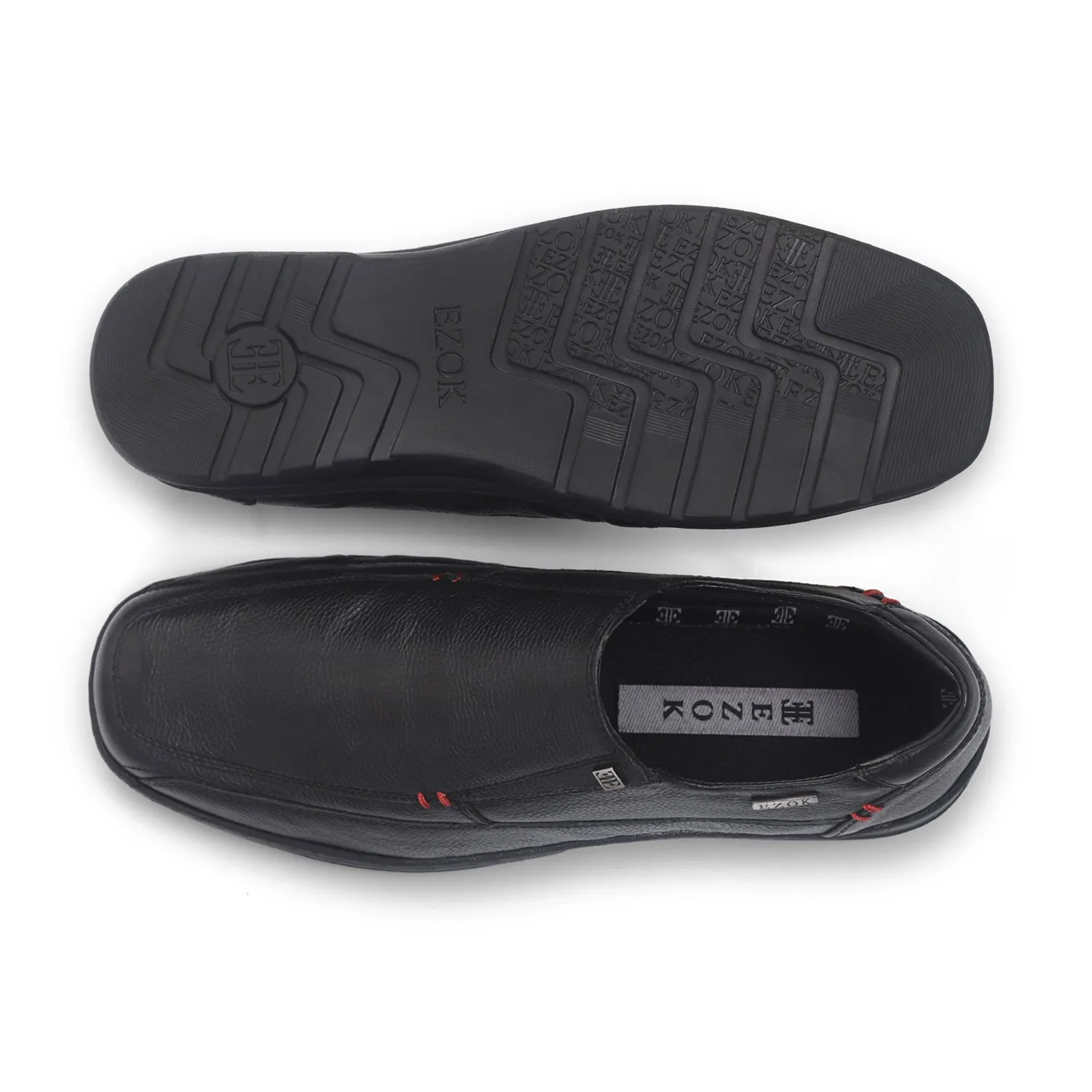 Ezok Black Leather Slipon Shoes