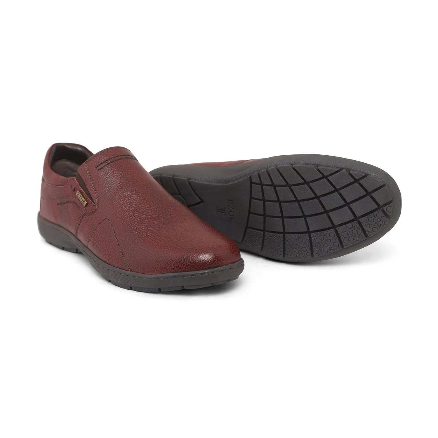 Ezok Brown Leather Slipon Loafers