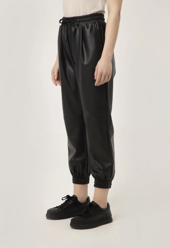 Faux Leather Solid Jog Pants