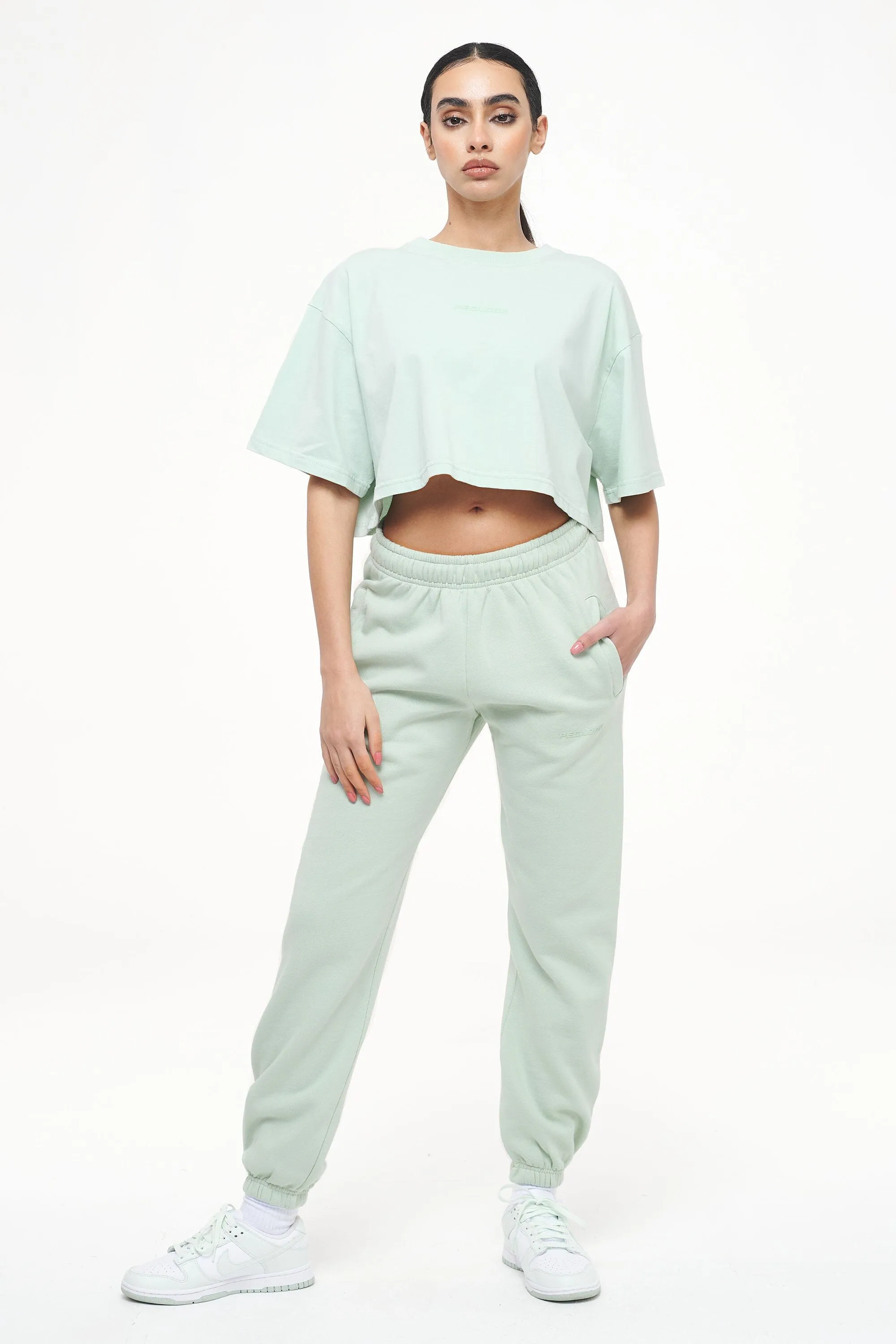 Grace High Waisted Sweat Pants Vintage Washed Milky Green Gum