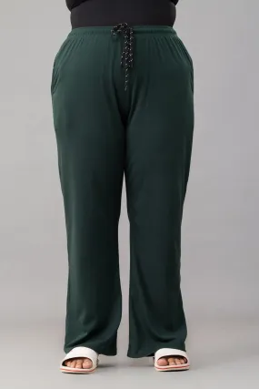 High Rise Cotton Straight  Bottle Green Trackpants(Available in Plus Size)