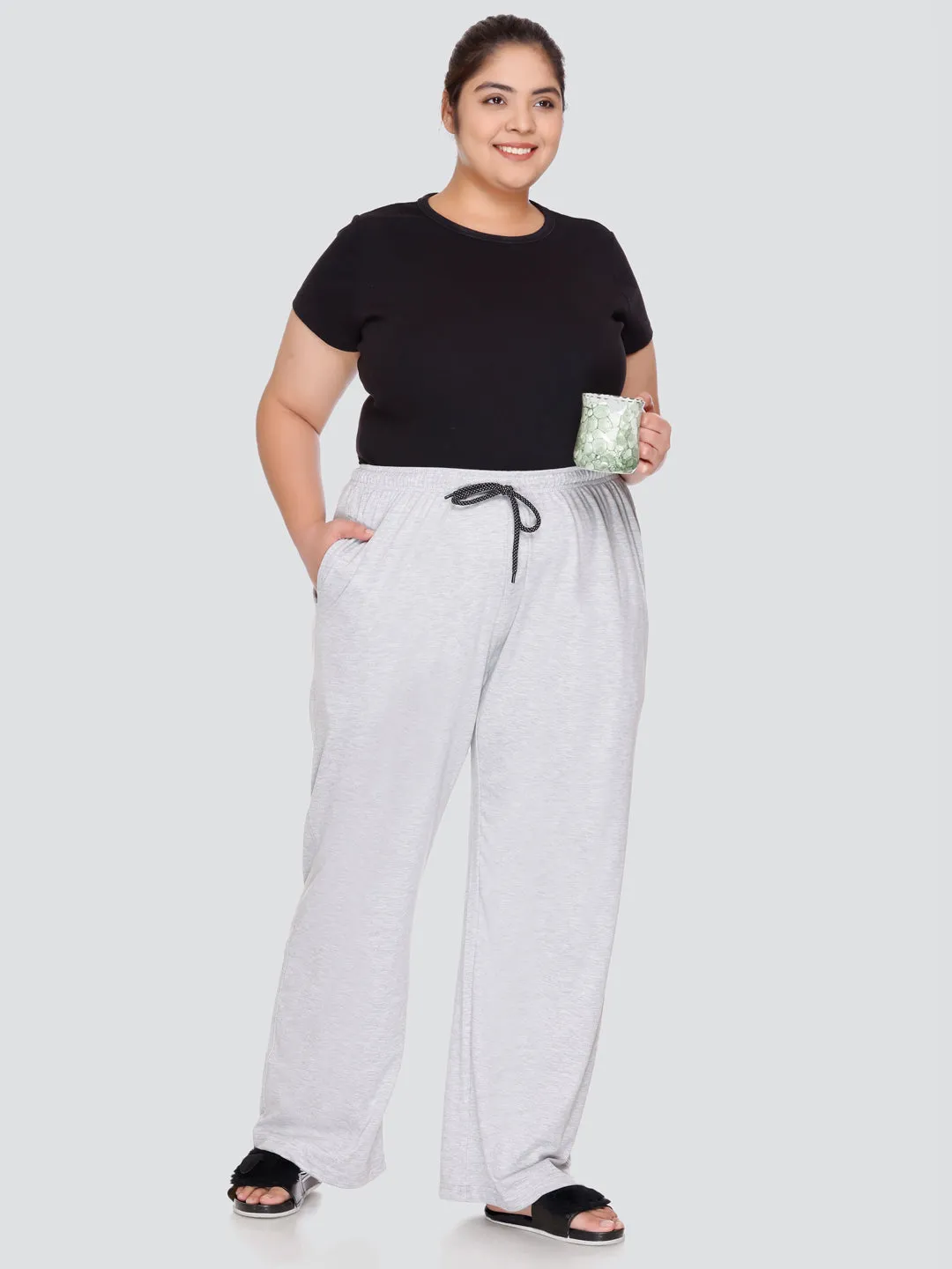 High Rise Cotton Straight Grandma Grey Trackpants (Available in Plus Size)