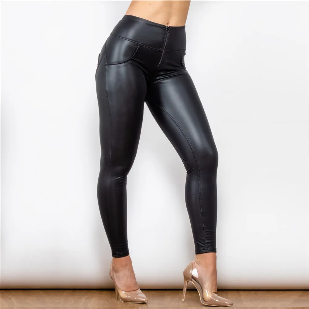 High Waist Matt Black Leather Leggings