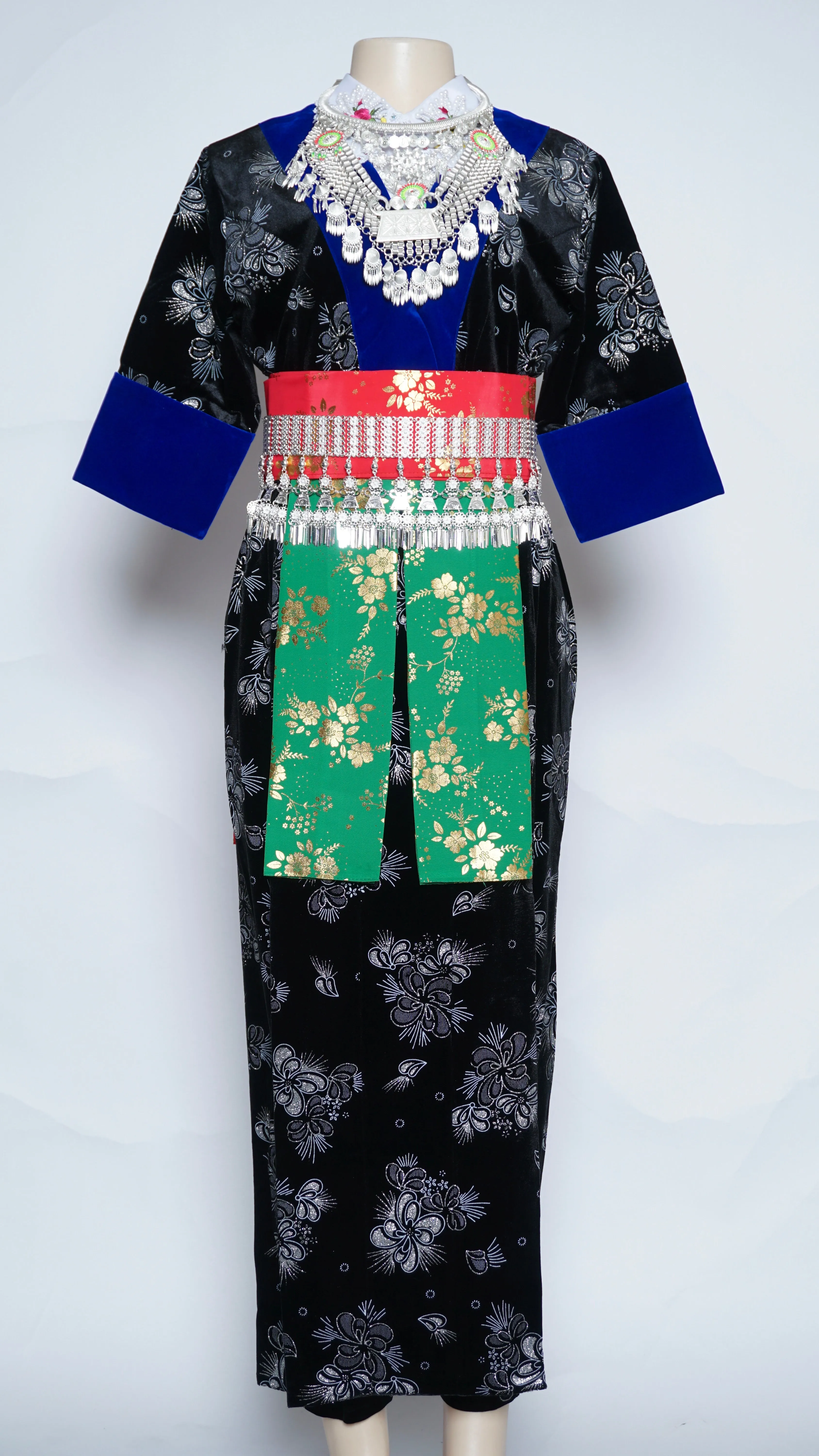 Hmong Xeev Silver Floral Velvet