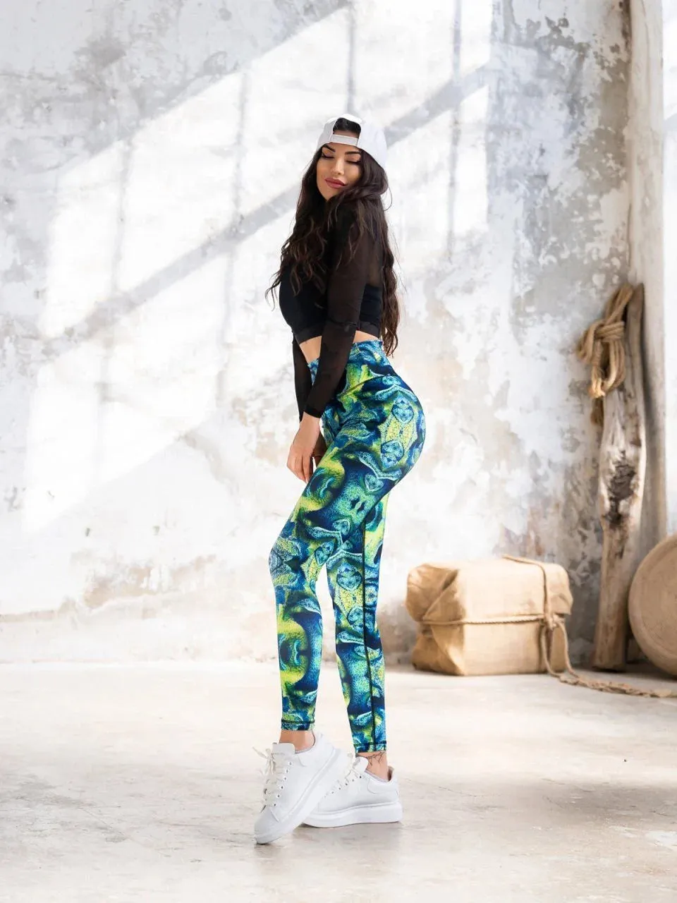 Lismina Extra High Waist Leggings Yellow Blue