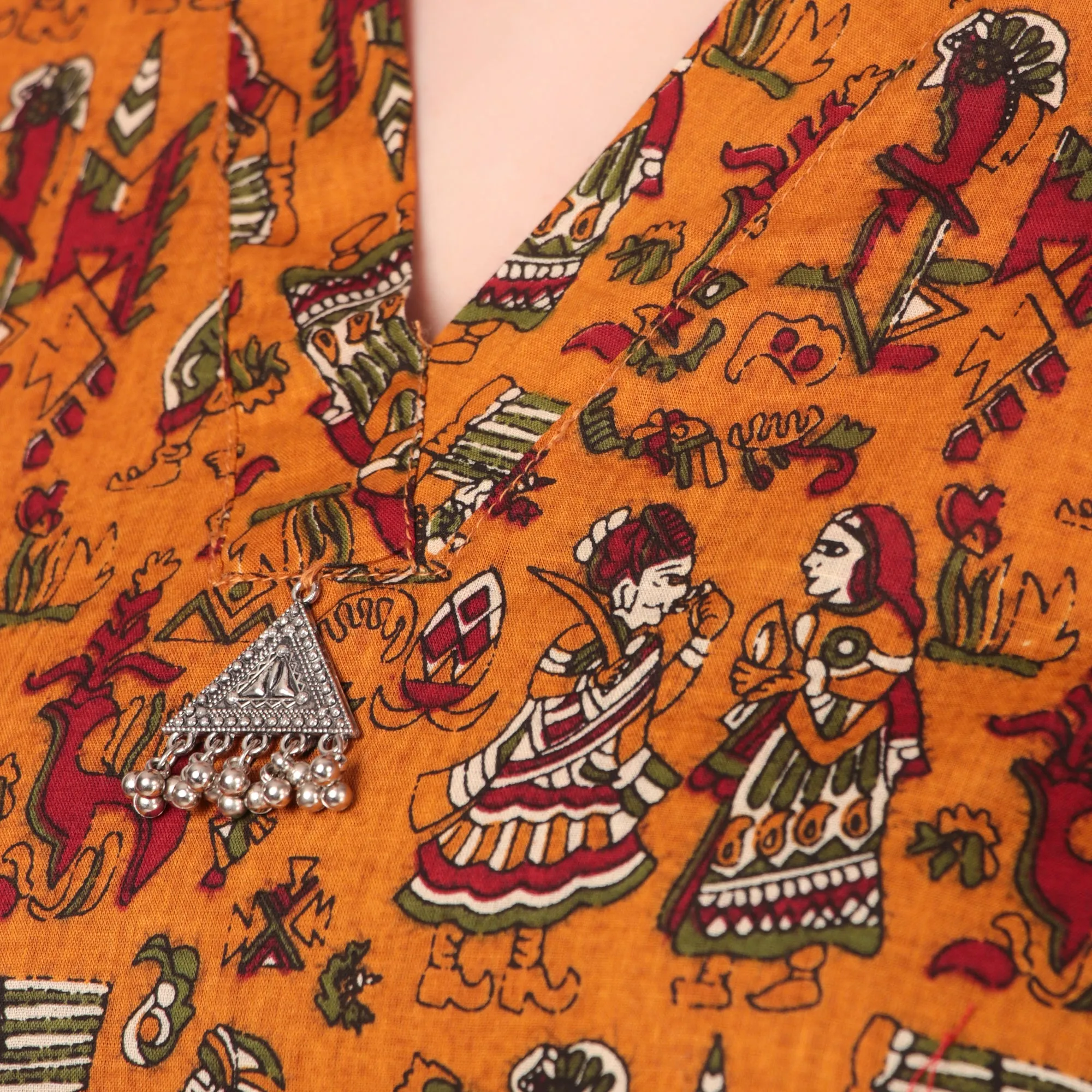 Magnetism Yellow Kalamkari Short Kurti for Women