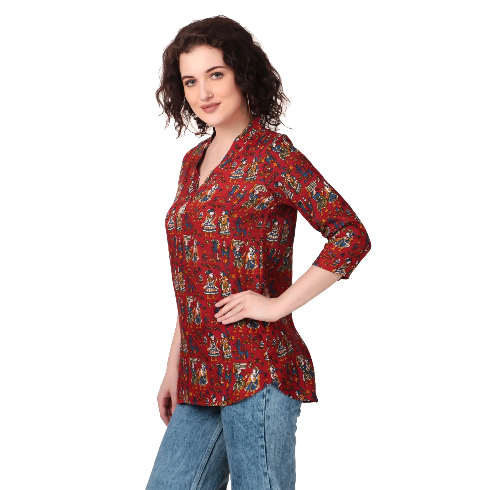 Magnetism Yellow Kalamkari Short Kurti for Women