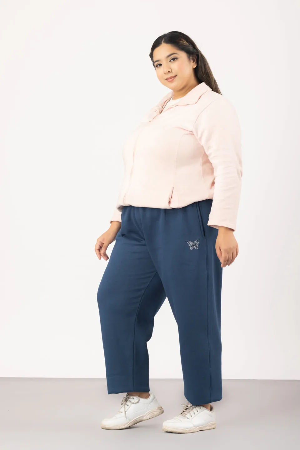 Plus Size Winters Cozy Fleece Track Pants For Women - Prime Blue