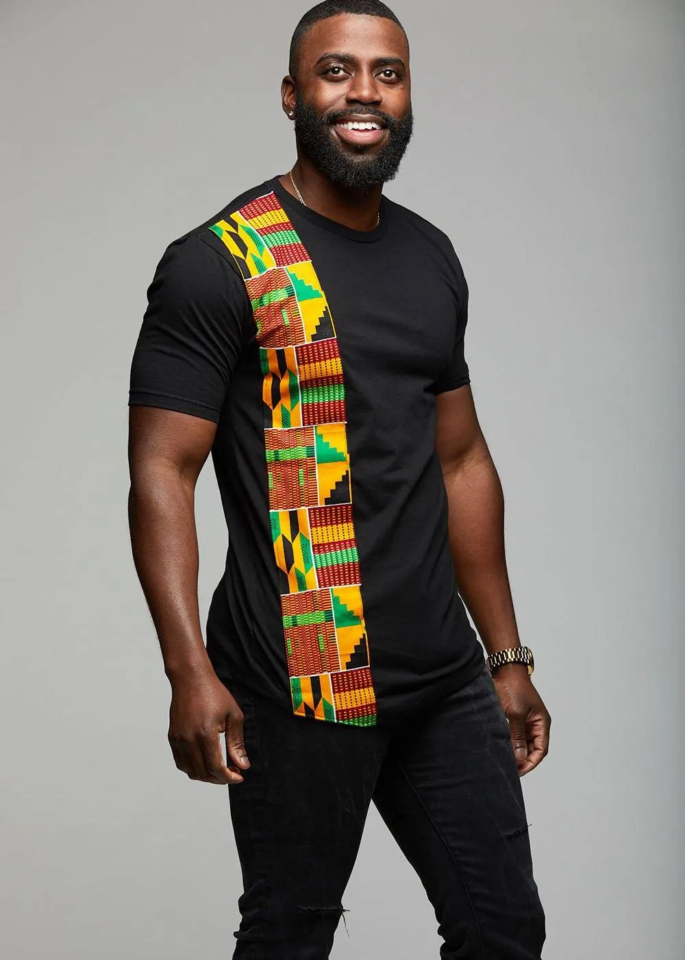 Sadik African Print Short Sleeve T-shirt (Yellow Green Kente)