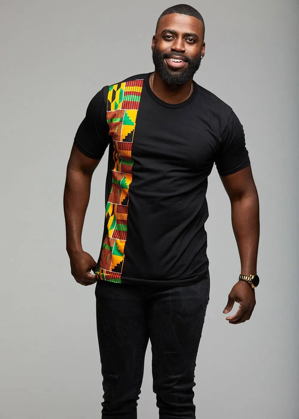 Sadik African Print Short Sleeve T-shirt (Yellow Green Kente)