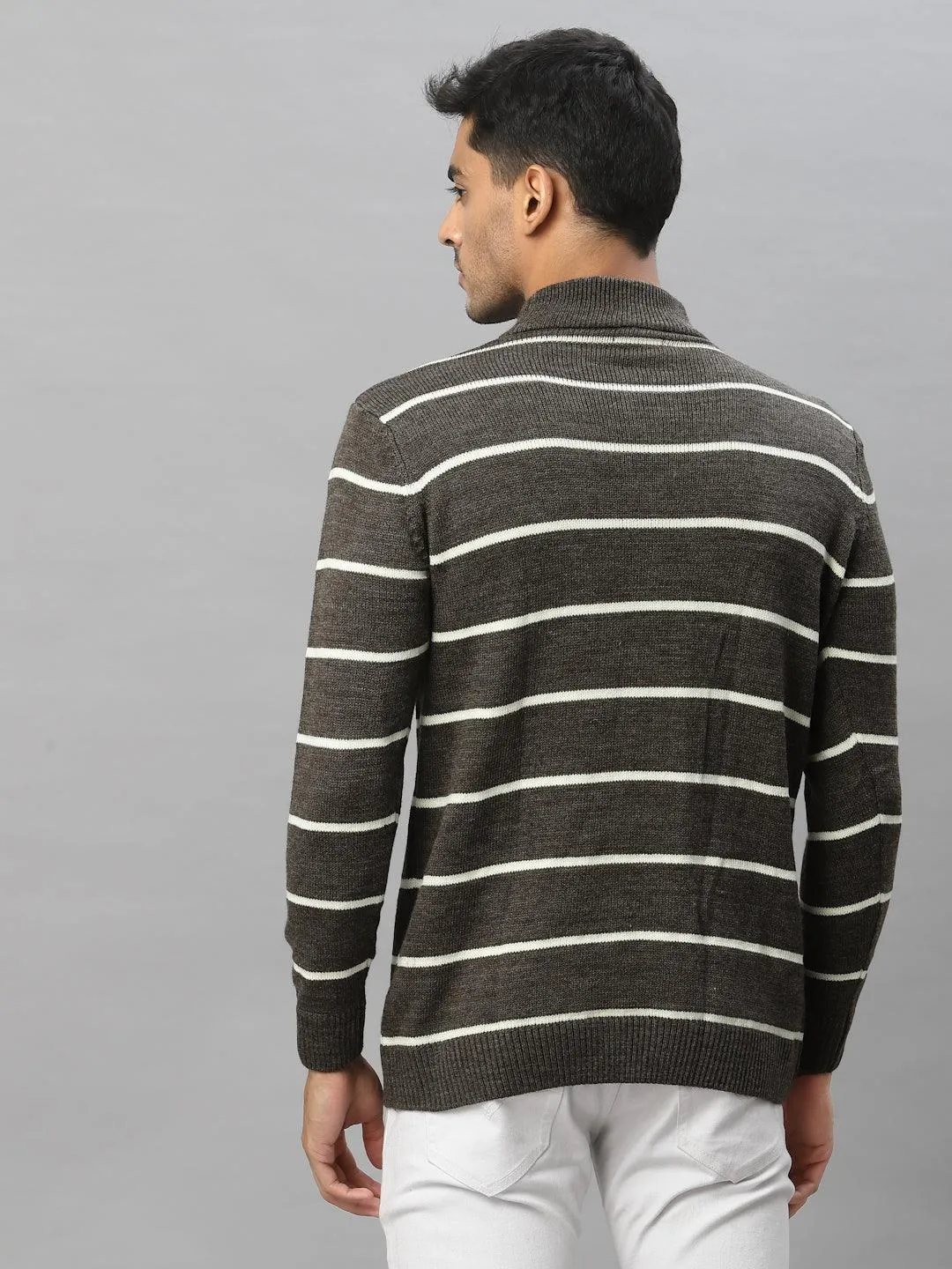 Style Quotient Men Brown & White Striped Pullover