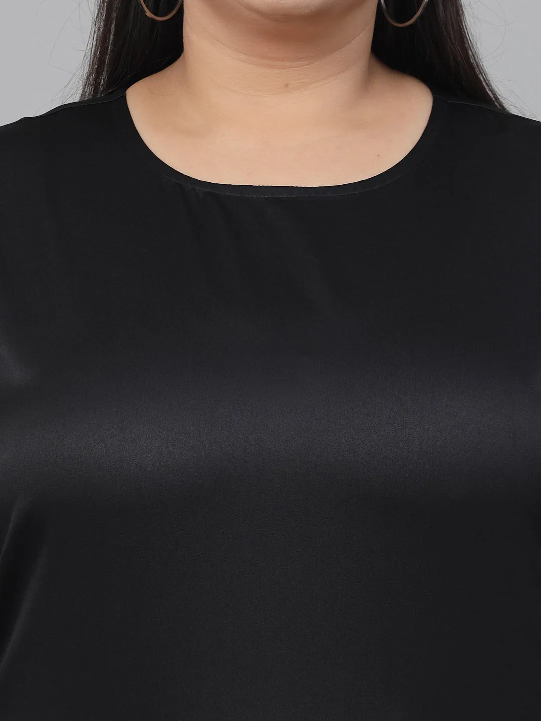 Style Quotient Plus Women Solid Black Satin Smart Casual Top