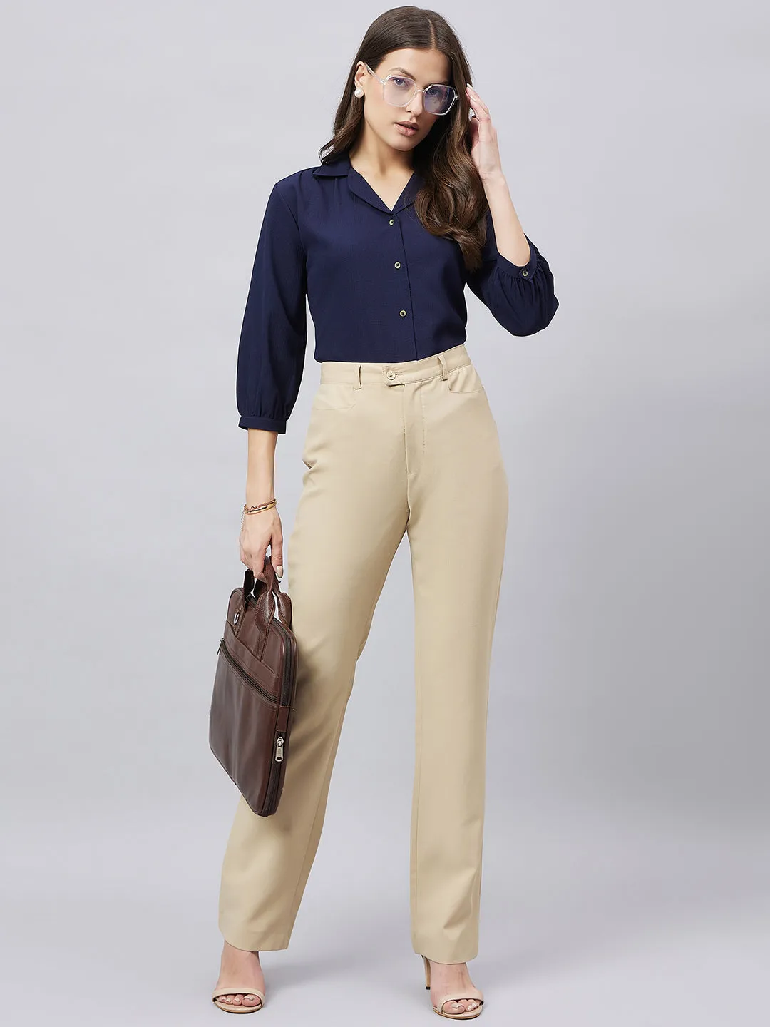 Style Quotient solid textured three-forth sleeve shirt