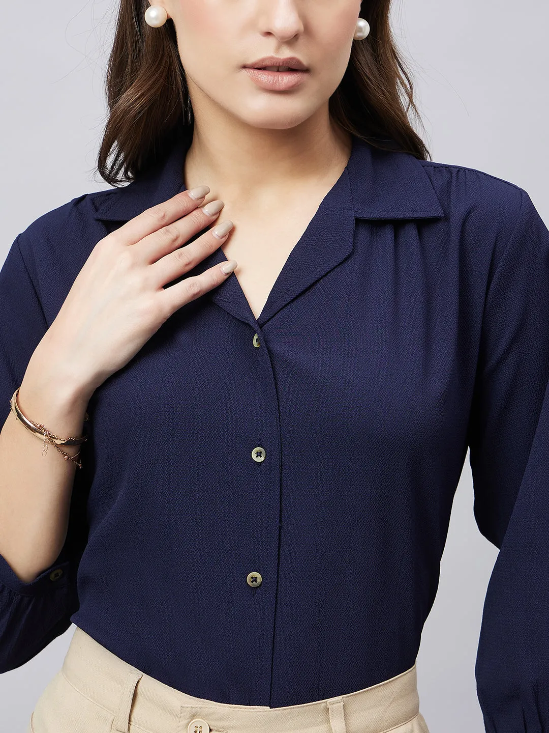 Style Quotient solid textured three-forth sleeve shirt