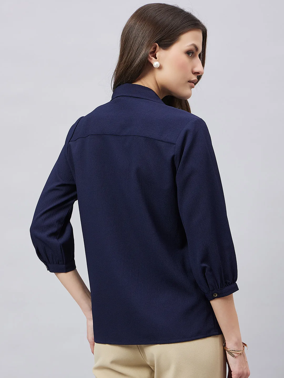 Style Quotient solid textured three-forth sleeve shirt