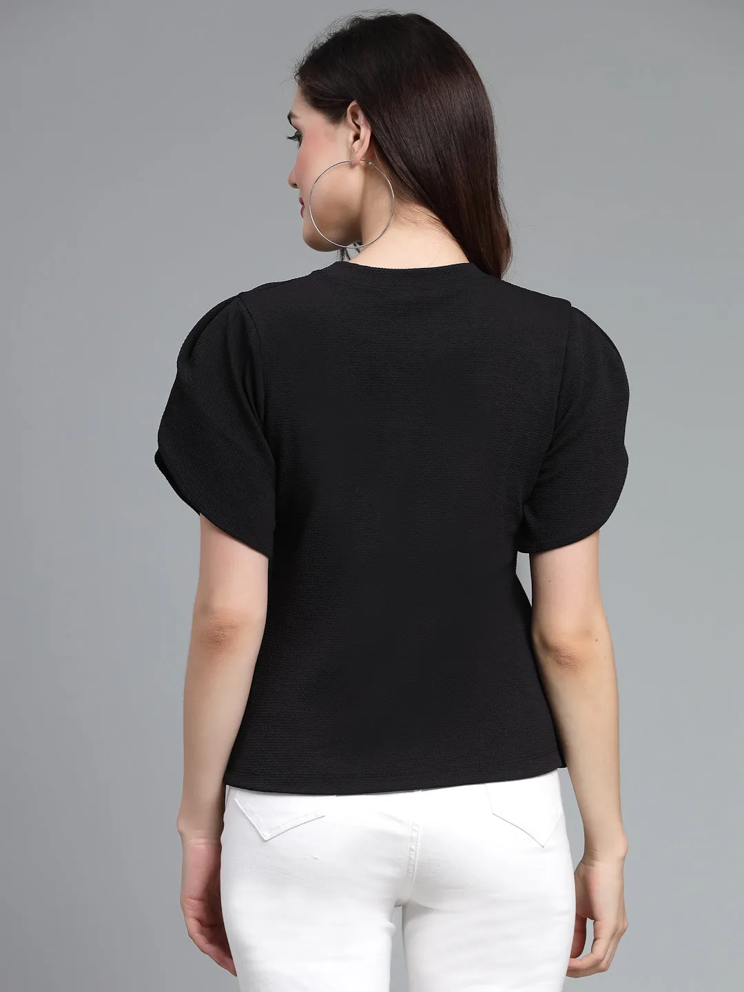 Style Quotient Women Black Poly Knit Smart Casual  Top