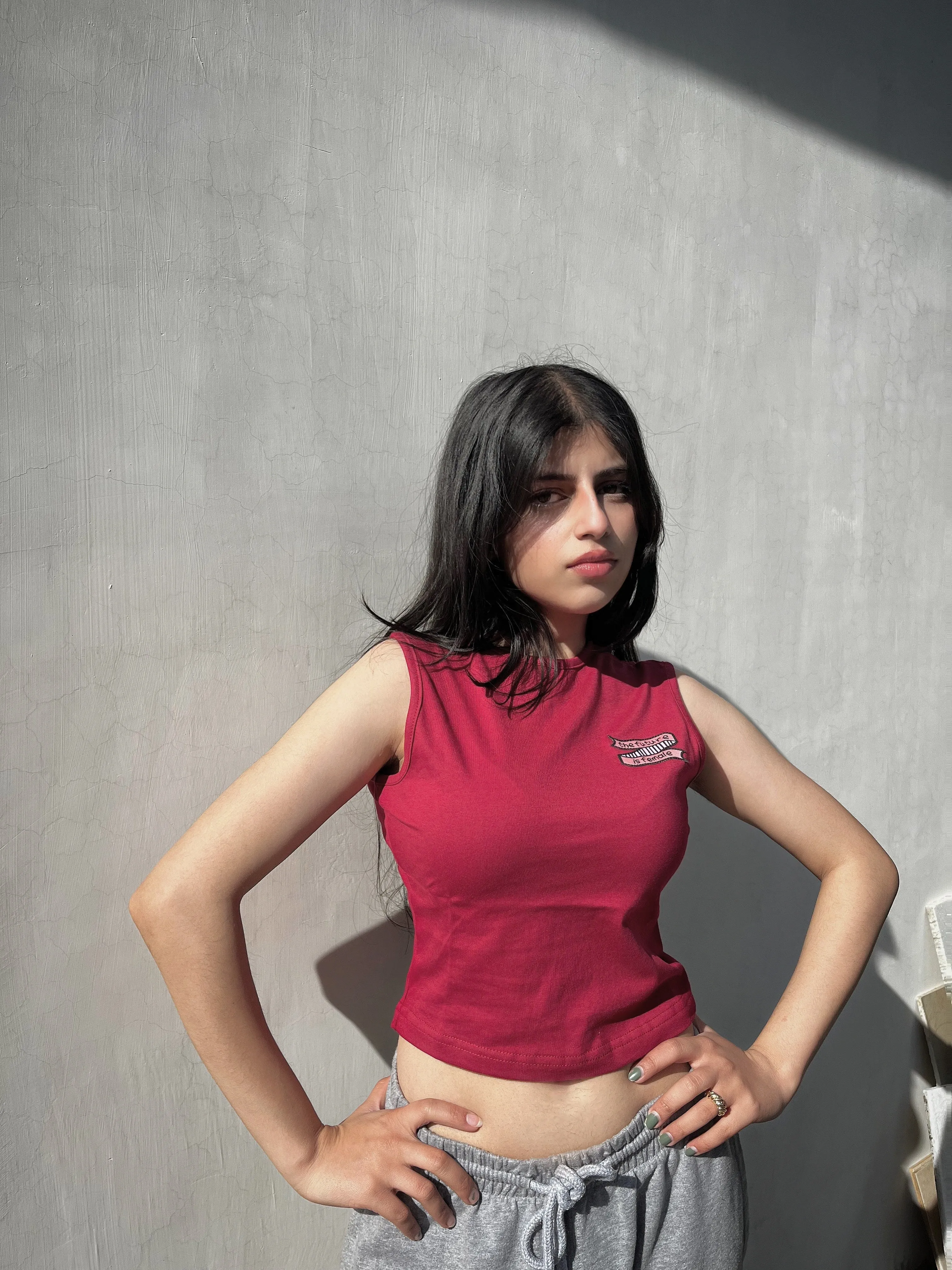 Style Quotient Women Maroon  Pink Solid Pure Cotton Crop Top with Applique  Detail