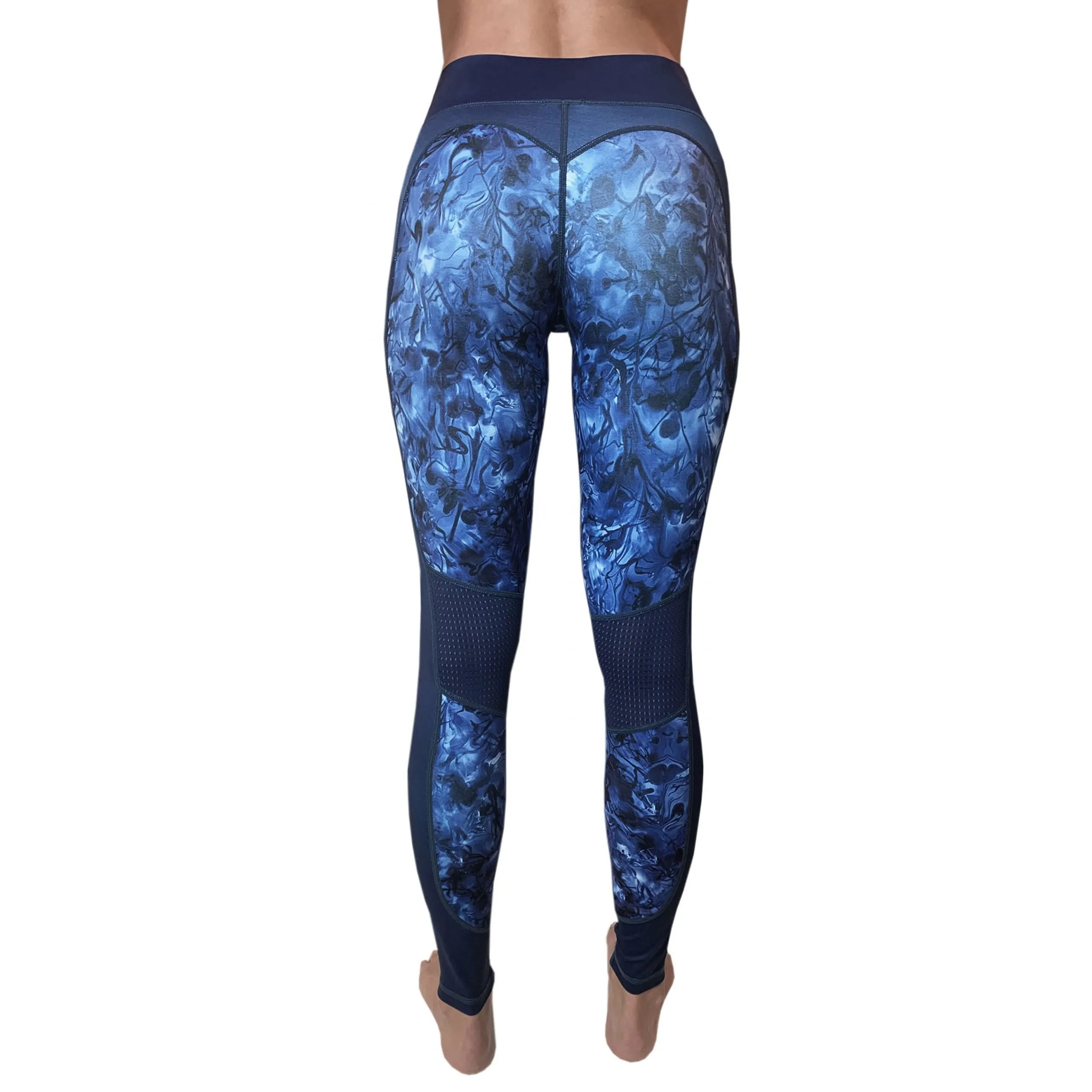 Swim Leggings for Women UPF 50 | Marble - Royal Blue with Mesh