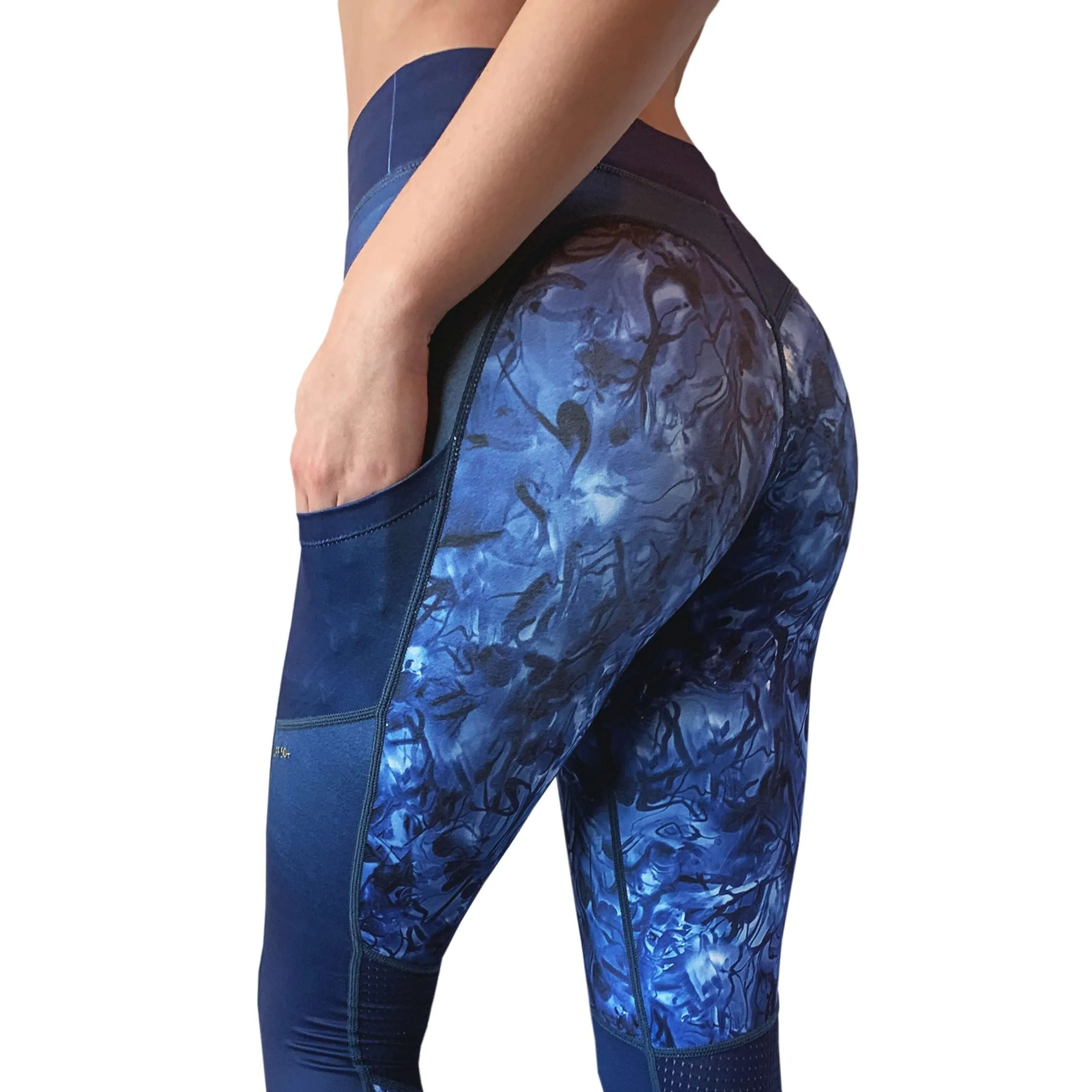 Swim Leggings for Women UPF 50 | Marble - Royal Blue with Mesh